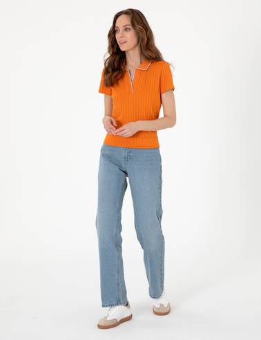 Turuncu Slim Fit Basic Tişört