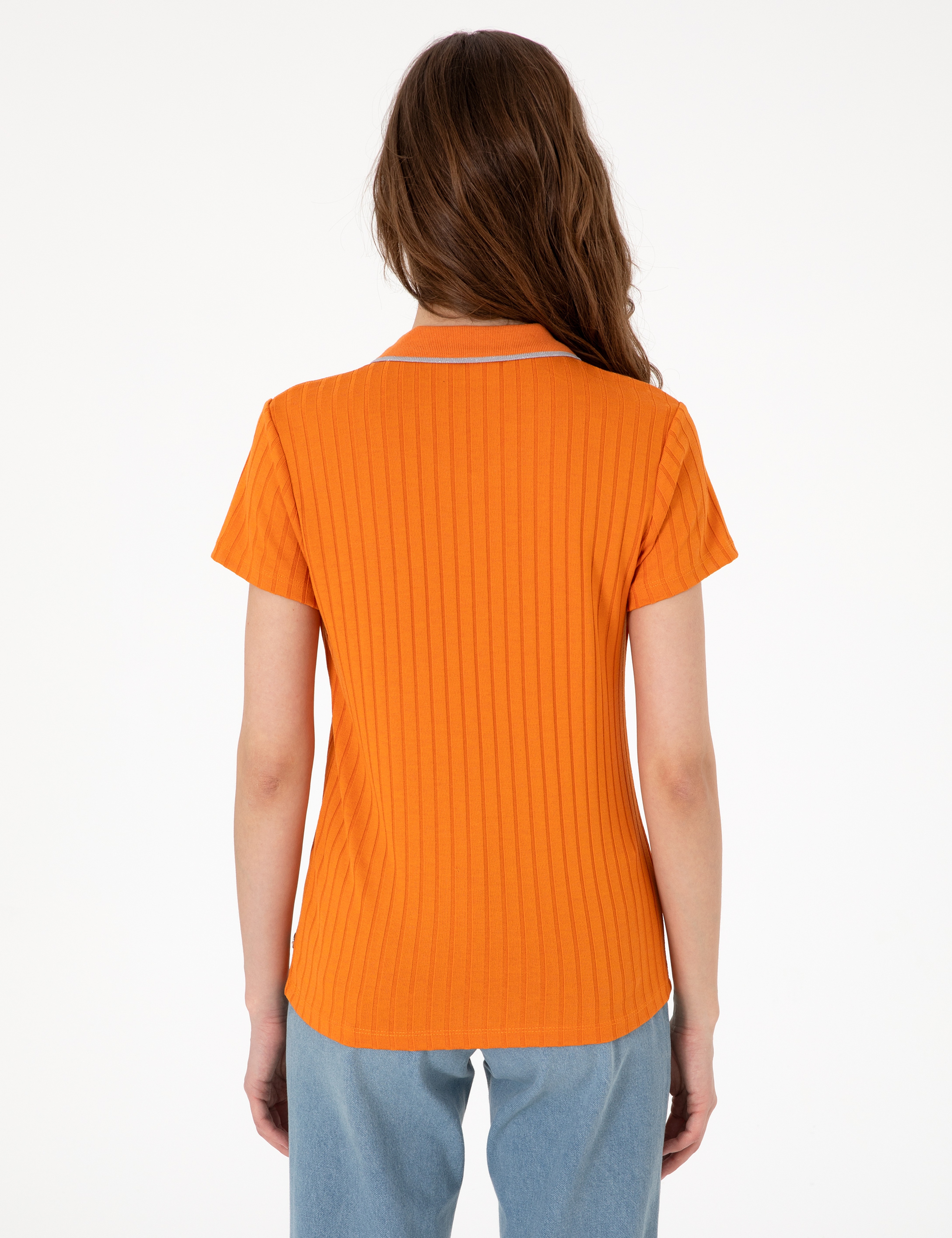 Turuncu Slim Fit Basic Tişört - Image 5