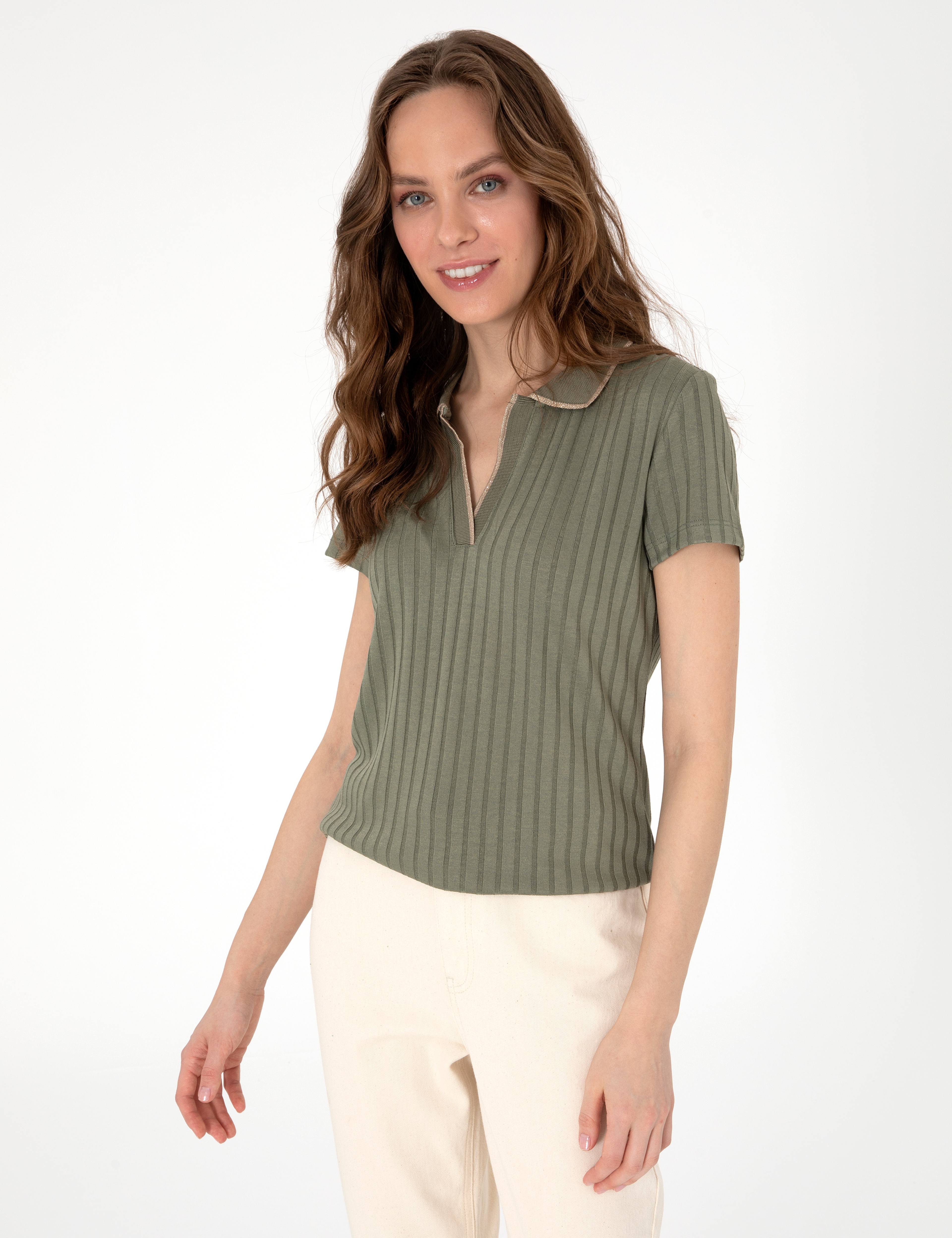 Haki Slim Fit Basic Tişört - Image 3