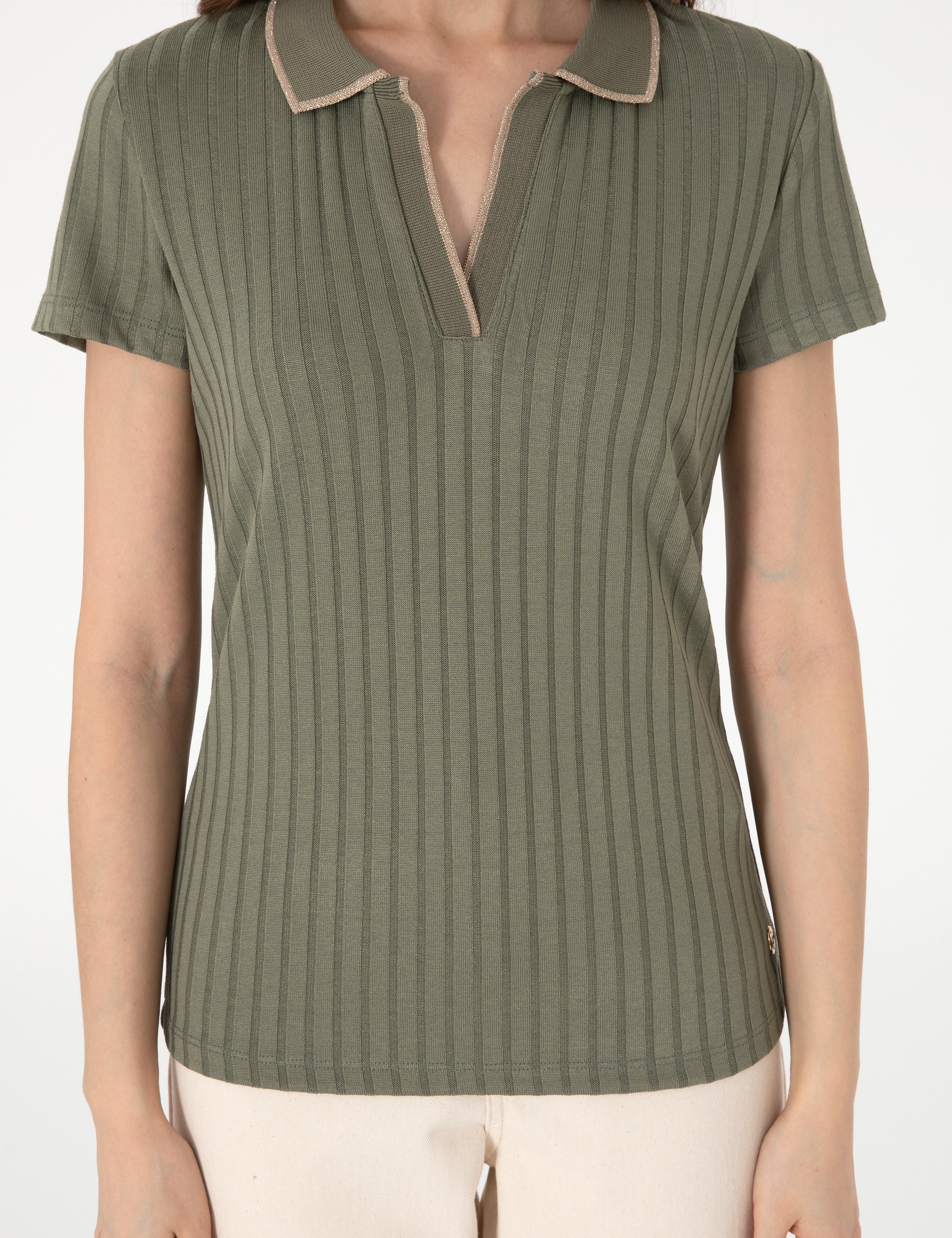 Haki Slim Fit Basic Tişört - Image 6