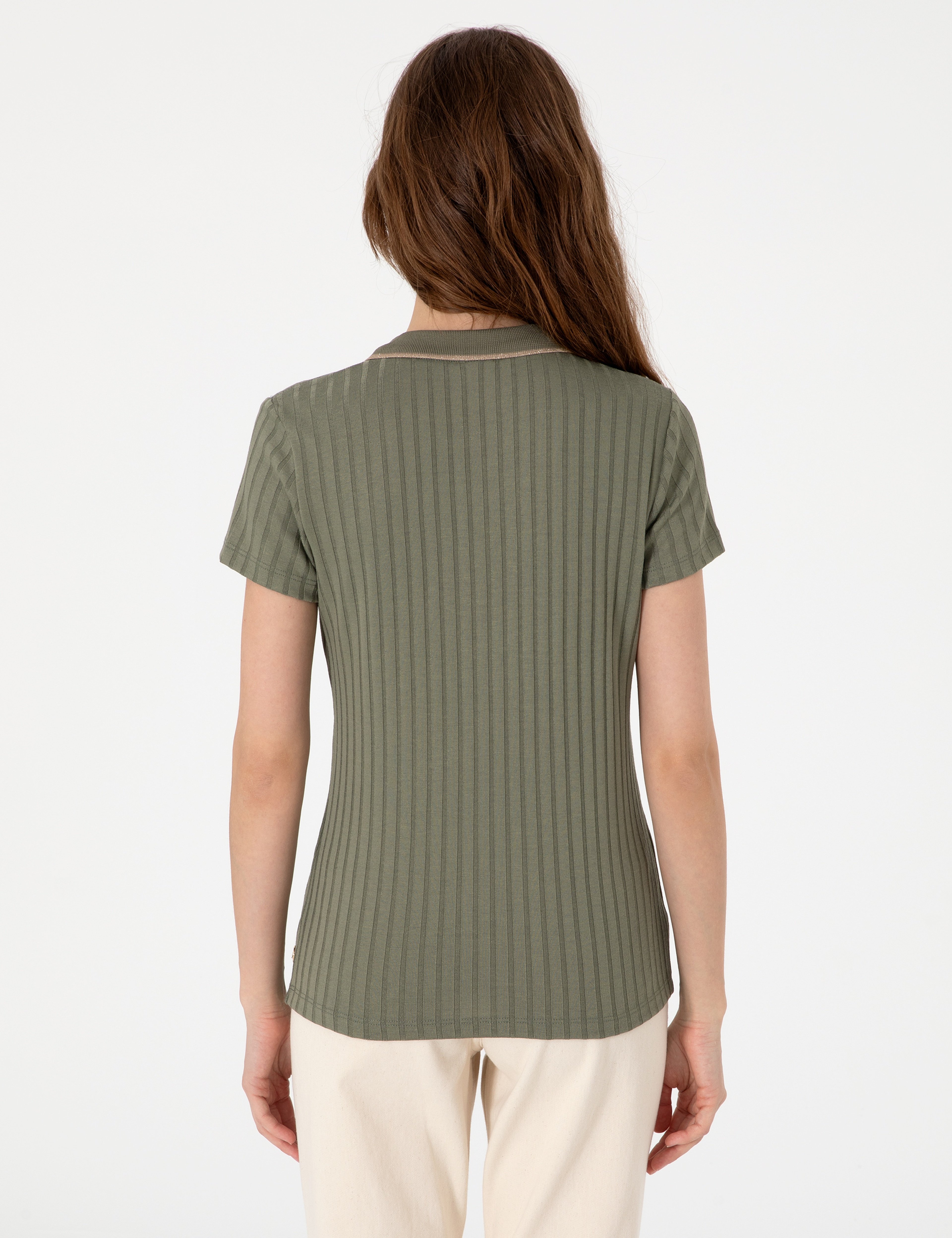 Haki Slim Fit Basic Tişört - Image 5