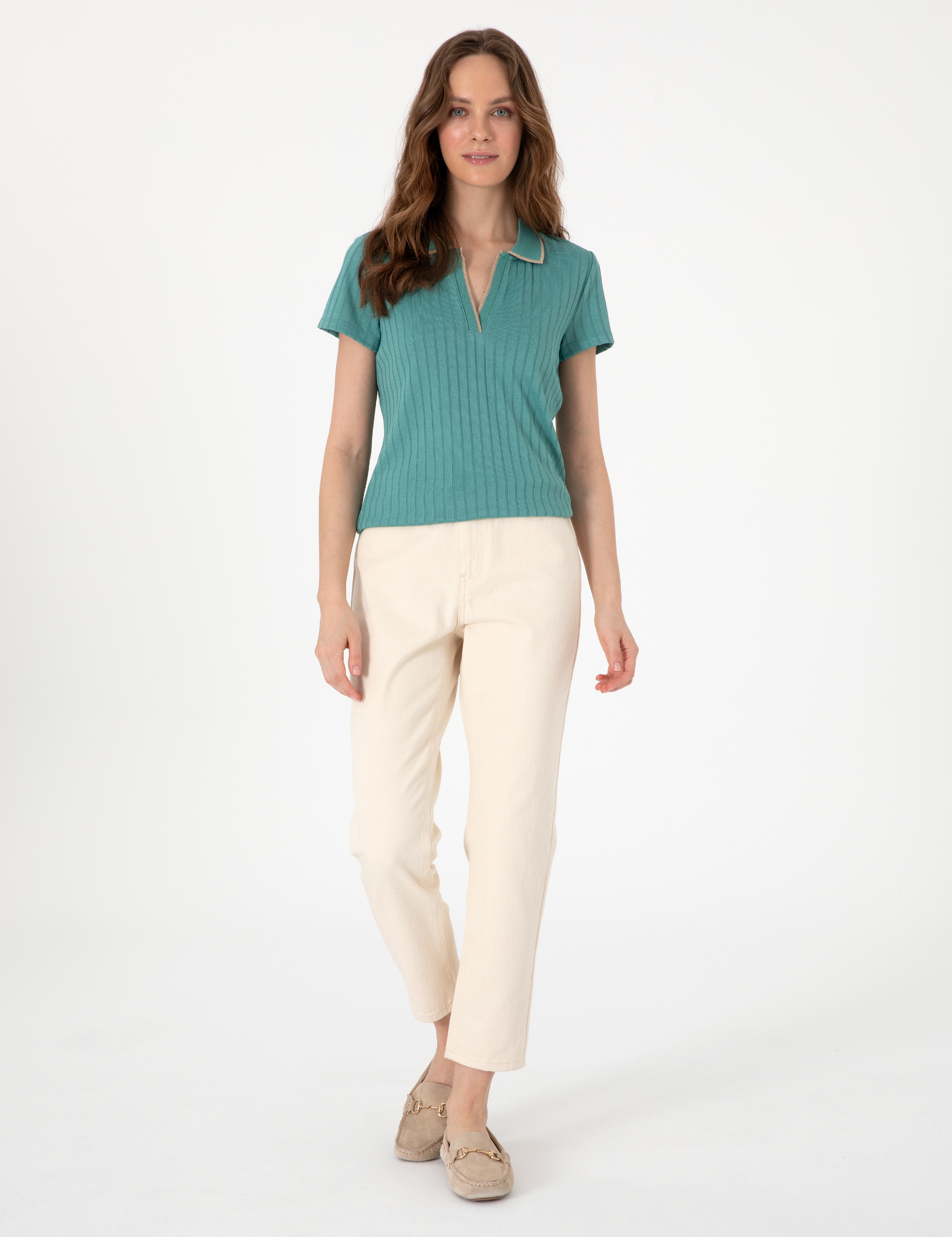 Yeşil Slim Fit Basic Tişört - Image 4
