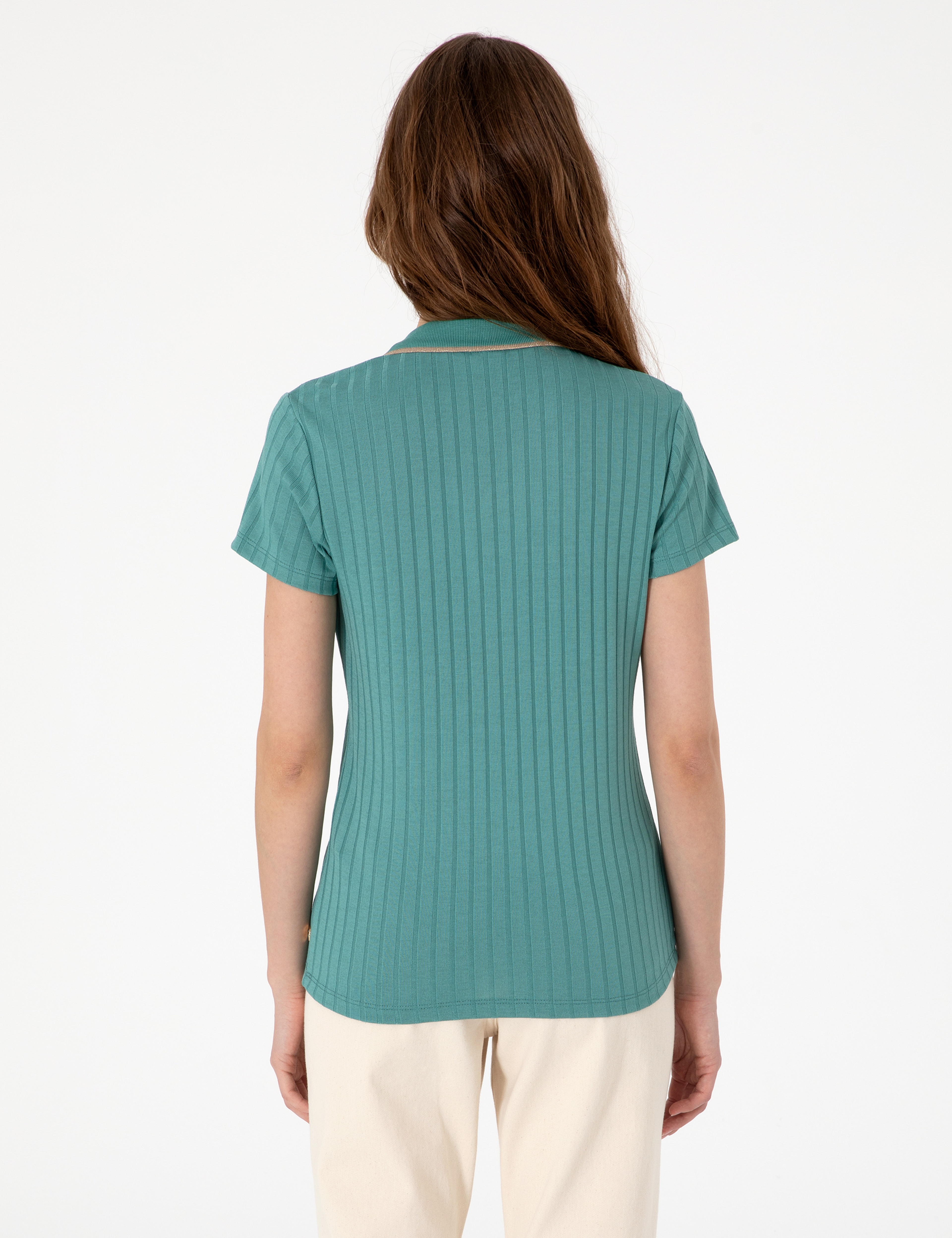 Yeşil Slim Fit Basic Tişört - Image 5