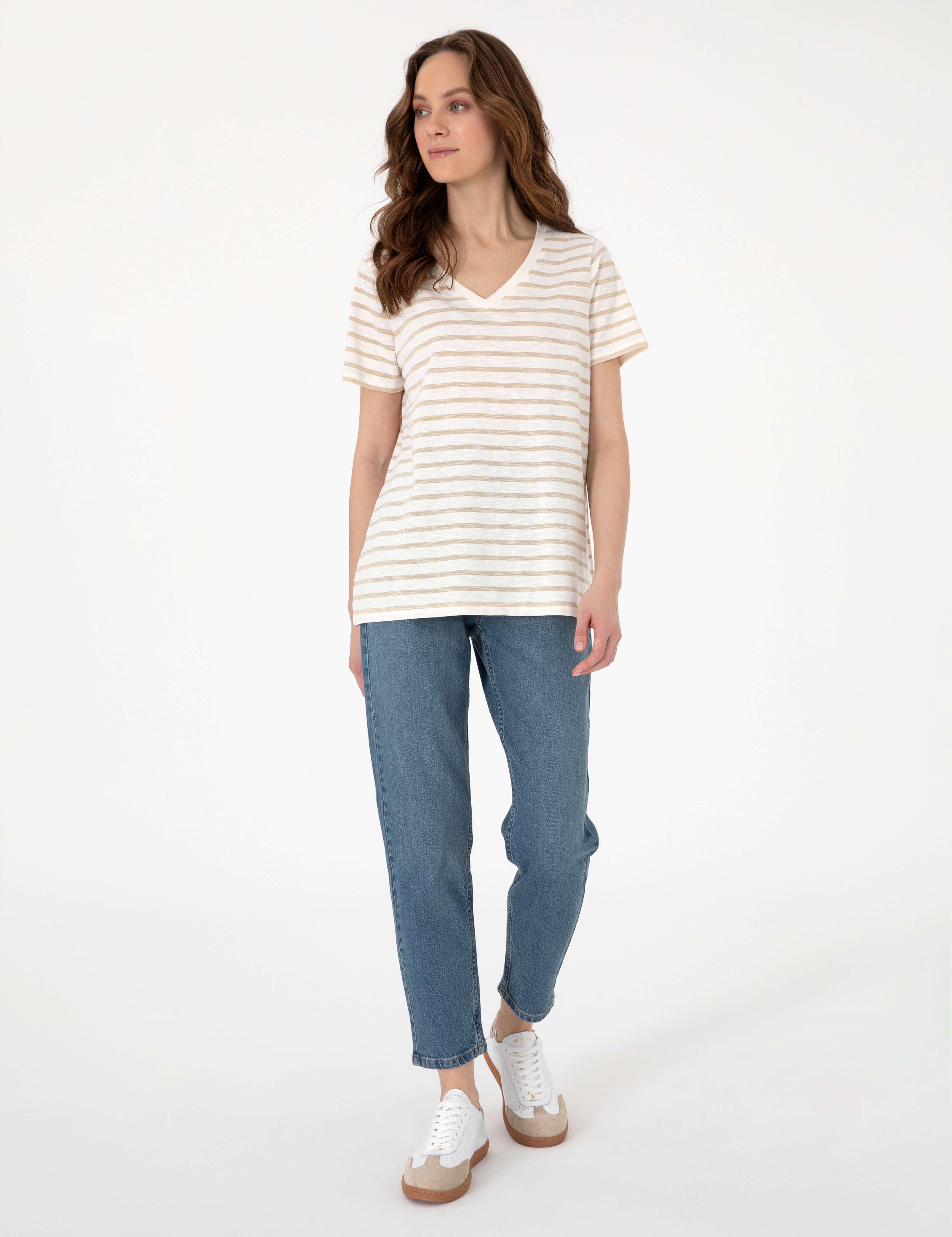 Krem Regular Fit Tişört - Image 4