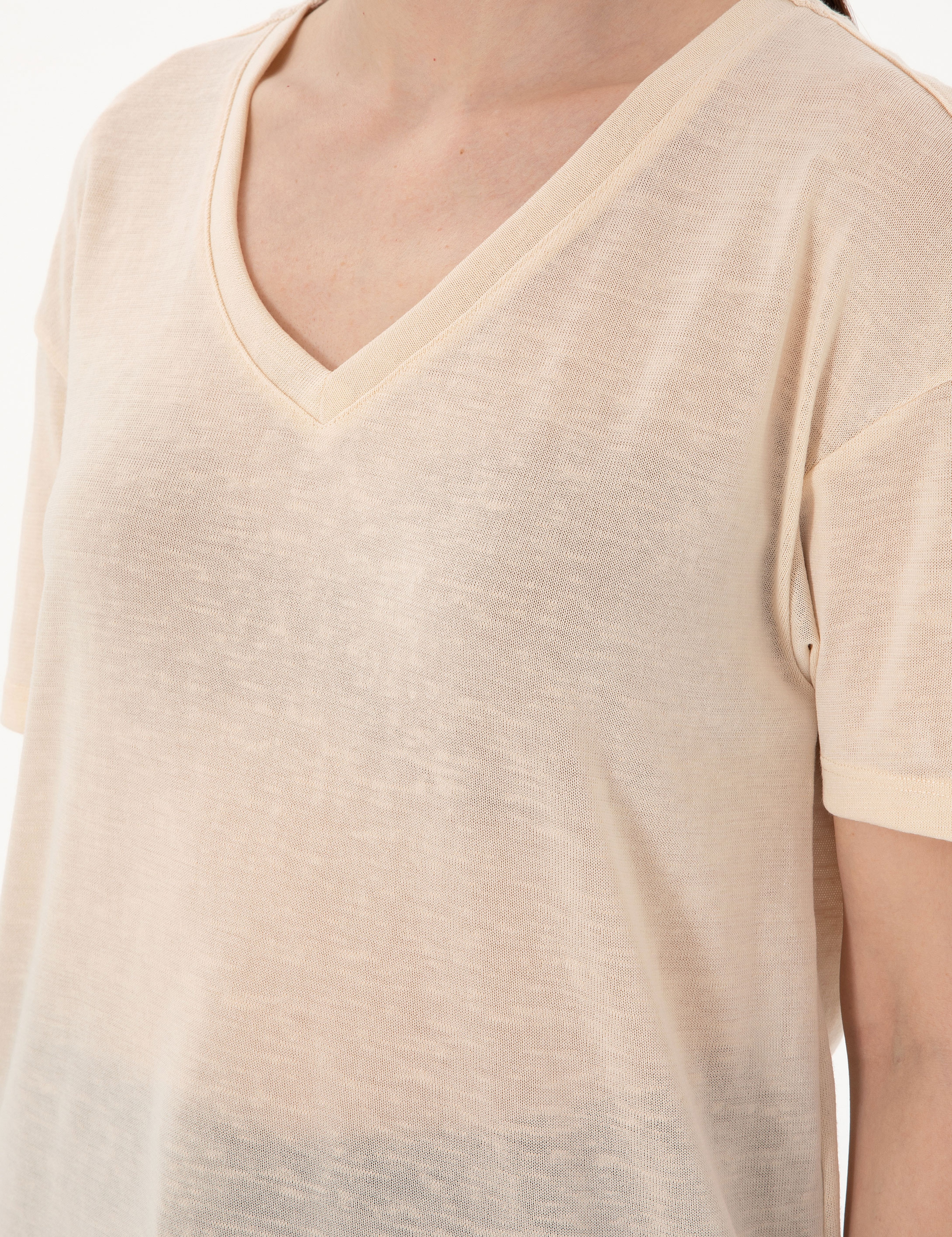 Krem Comfort Fit Tişört - Image 7