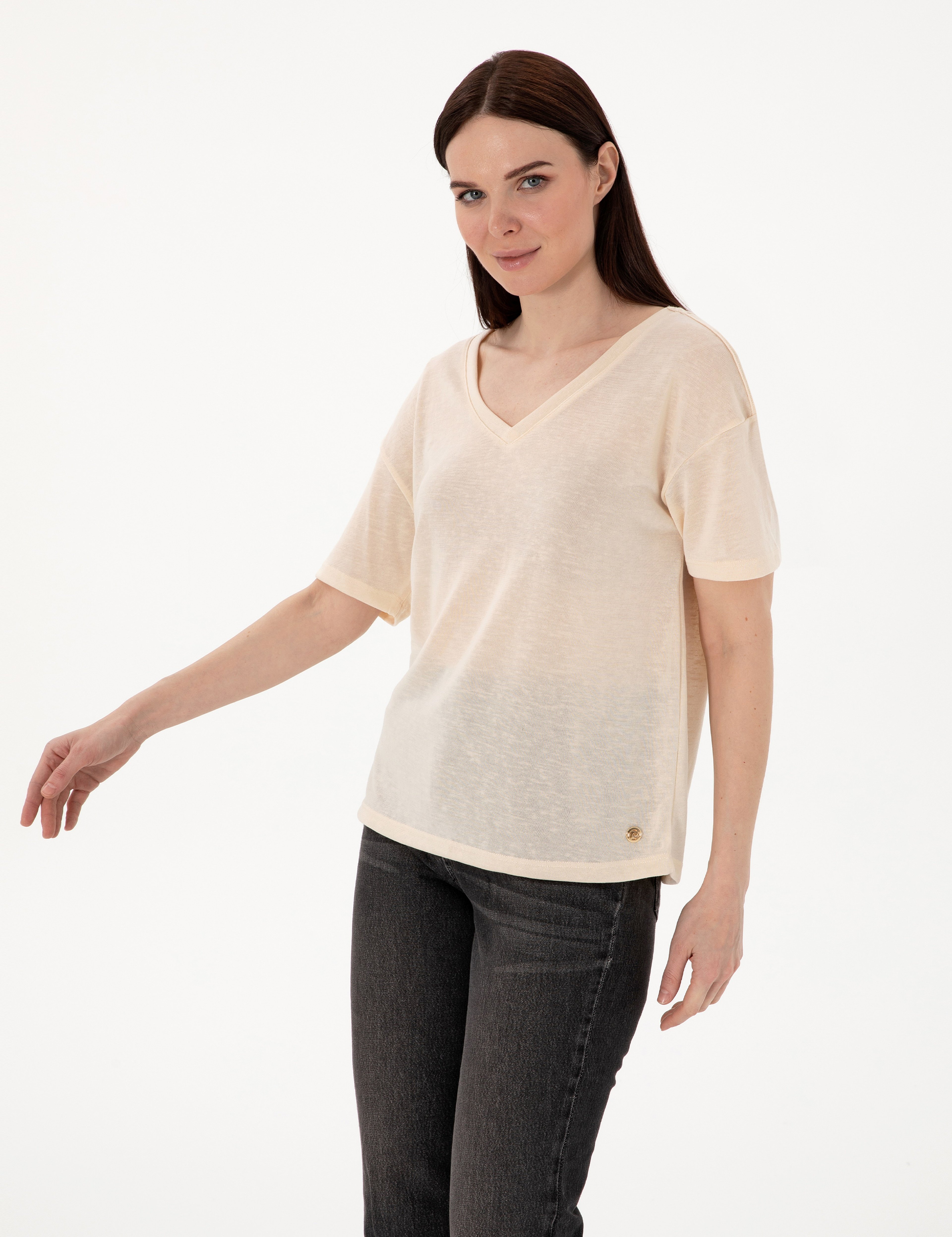 Krem Comfort Fit Tişört - Image 1