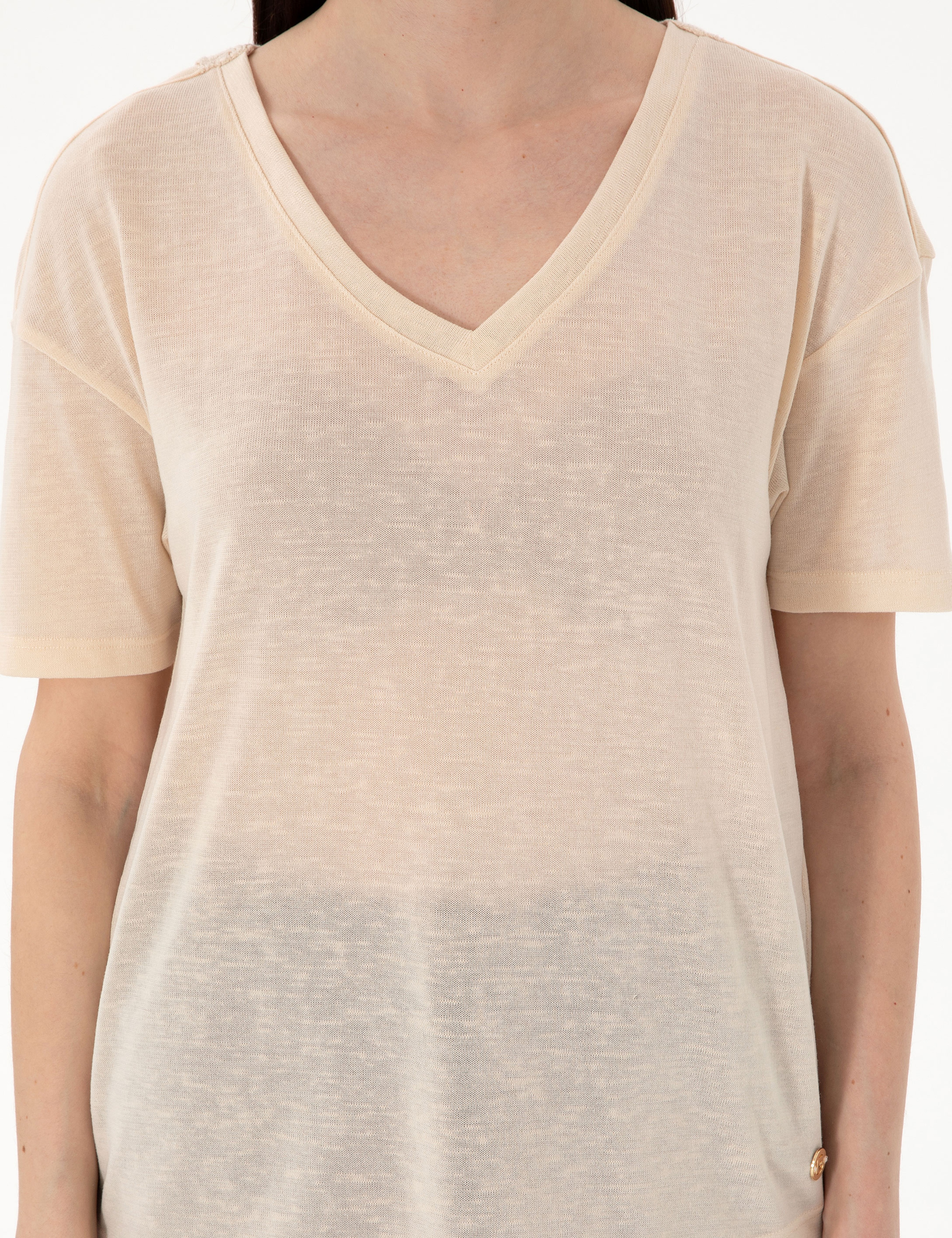 Krem Comfort Fit Tişört - Image 6