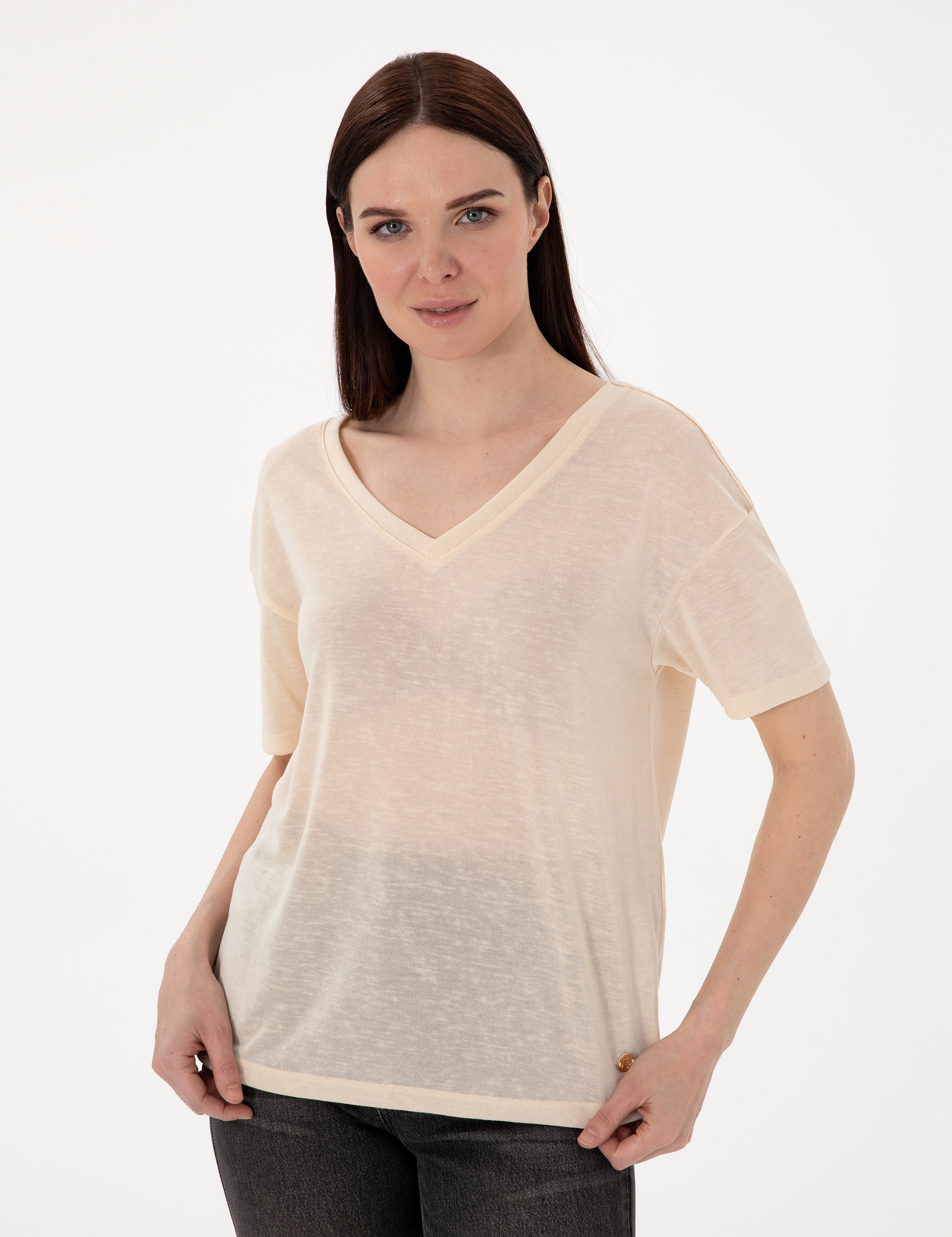 Krem Comfort Fit Tişört - Image 3