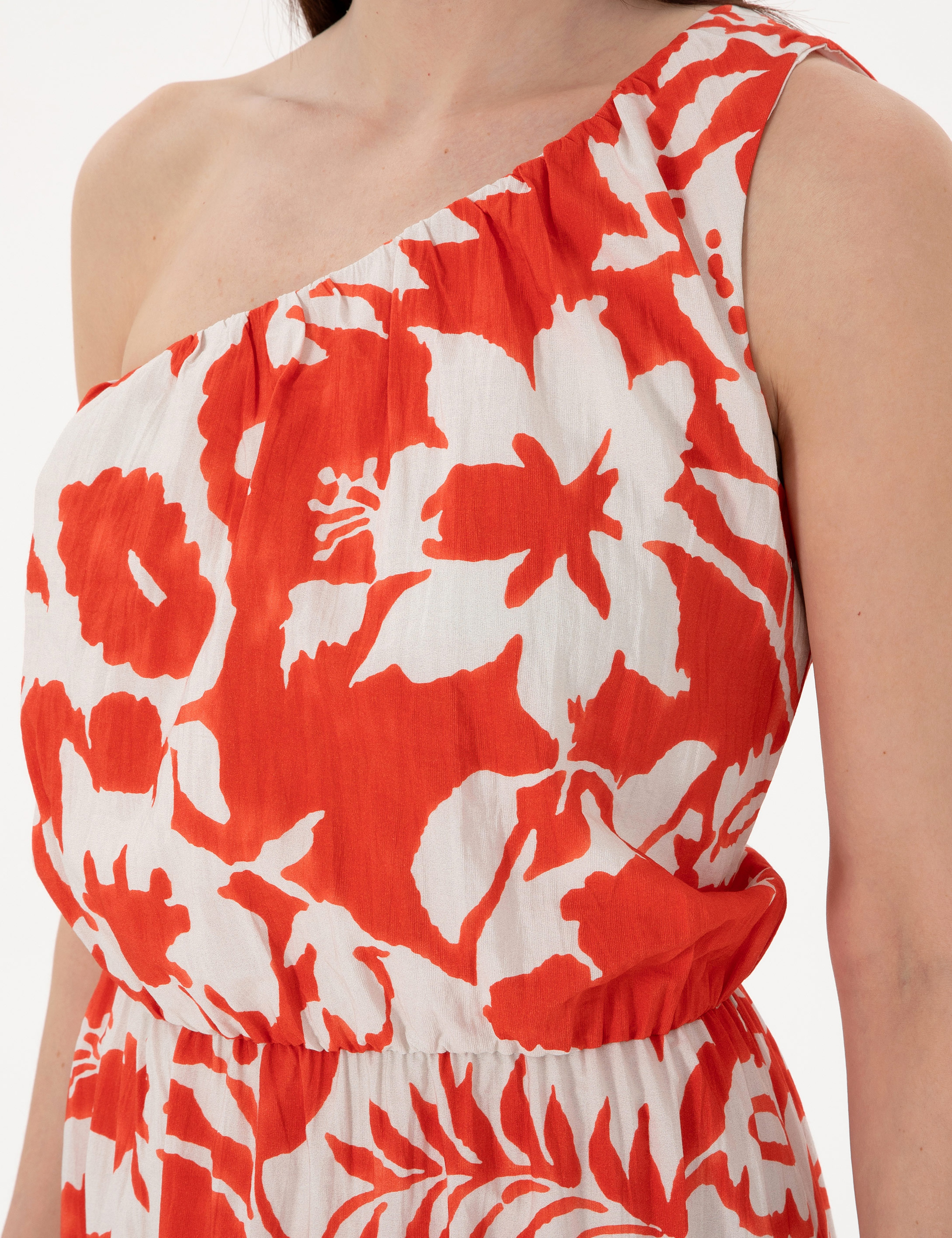 Kırmızı Comfort Fit Dokuma Elbise - Image 6