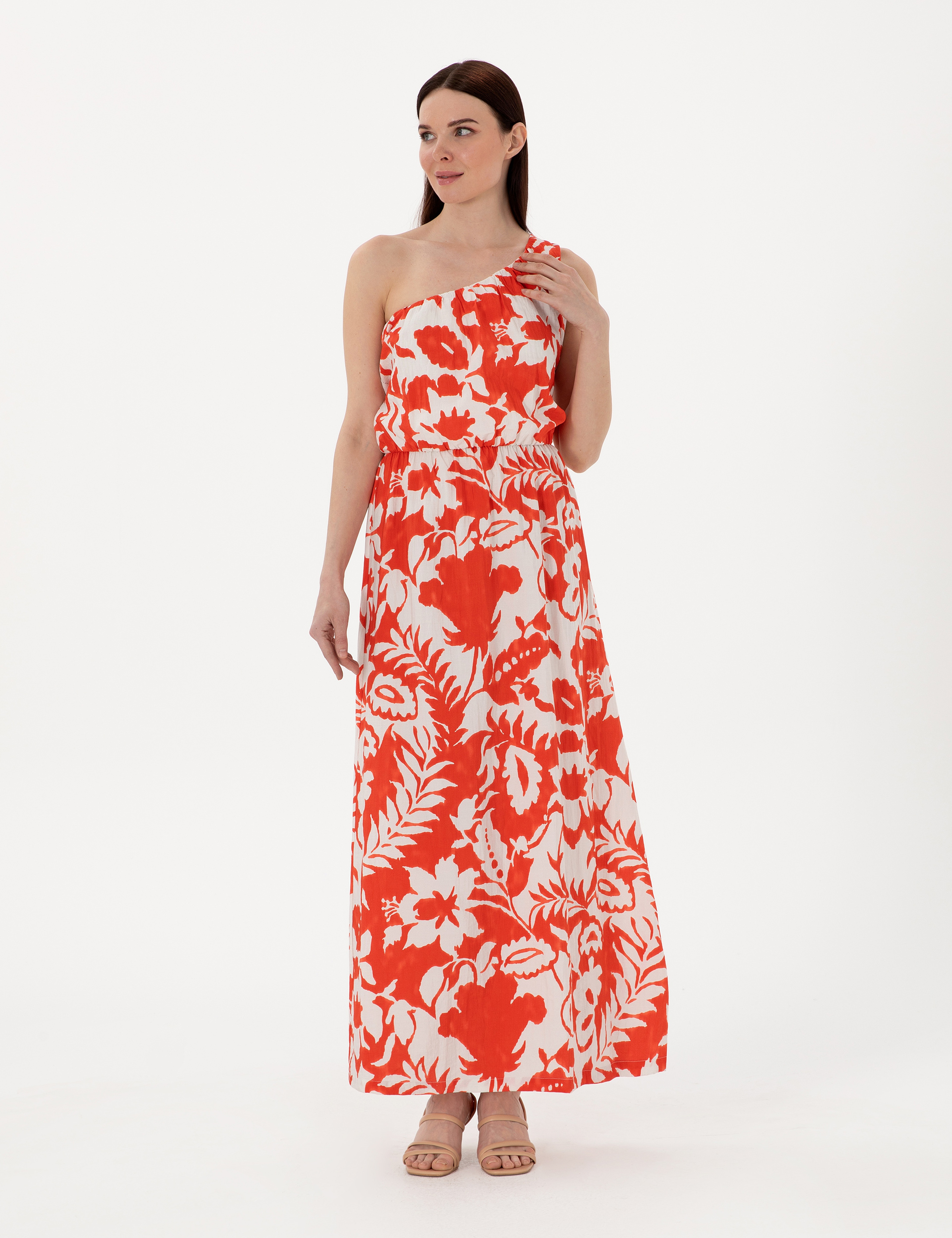 Kırmızı Comfort Fit Dokuma Elbise - Image 3
