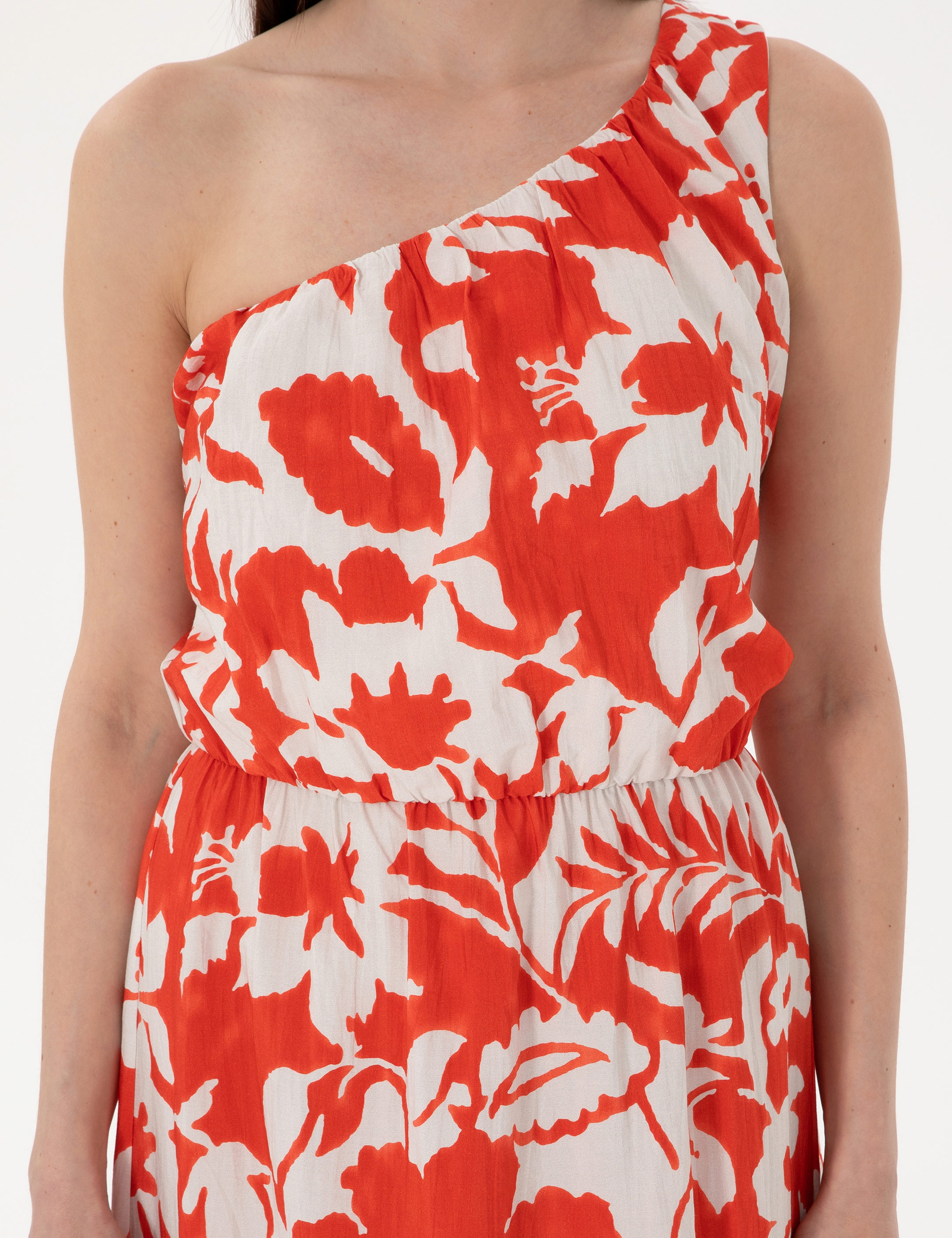 Kırmızı Comfort Fit Dokuma Elbise - Image 5