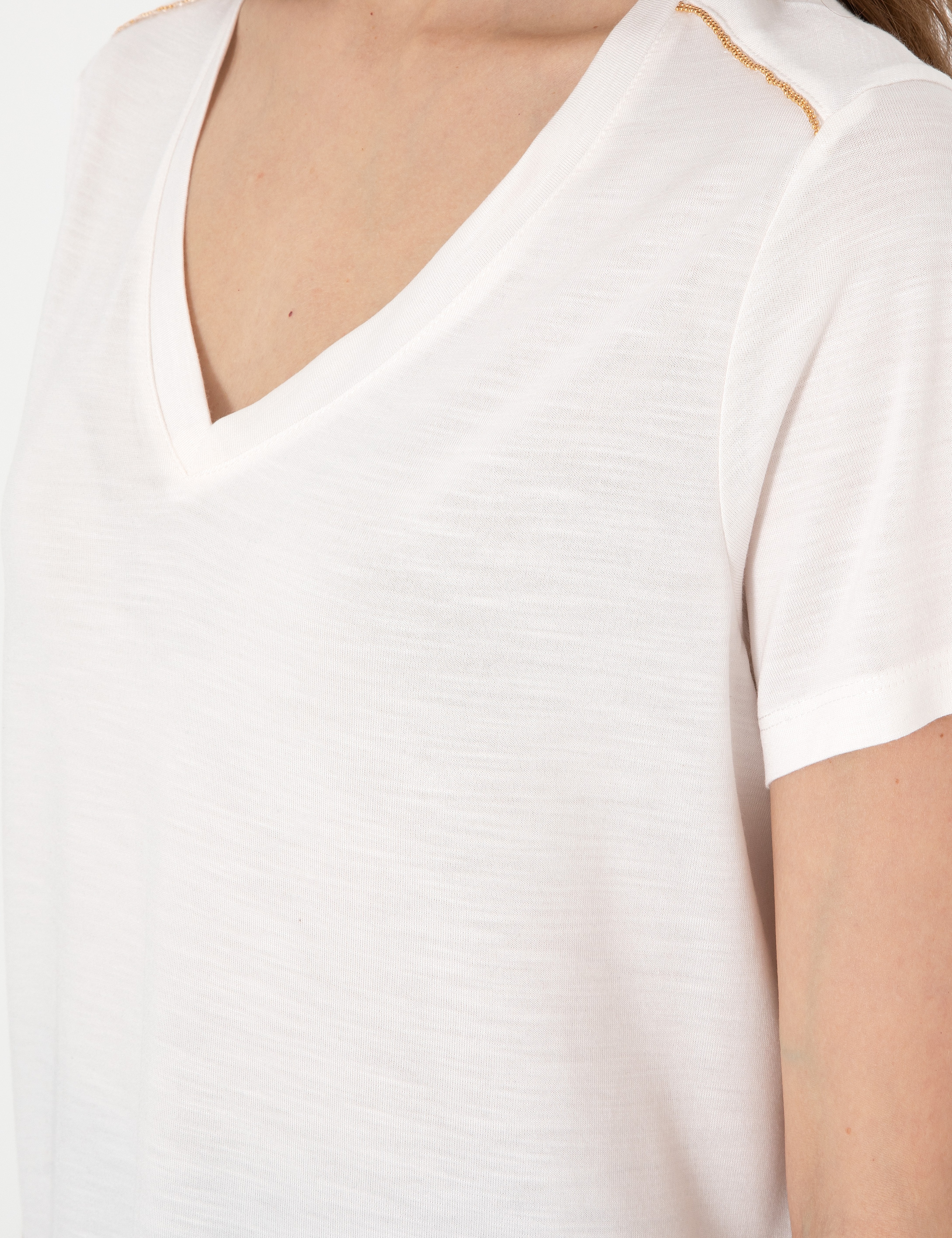 Krem Regular Fit Tişört - Image 7