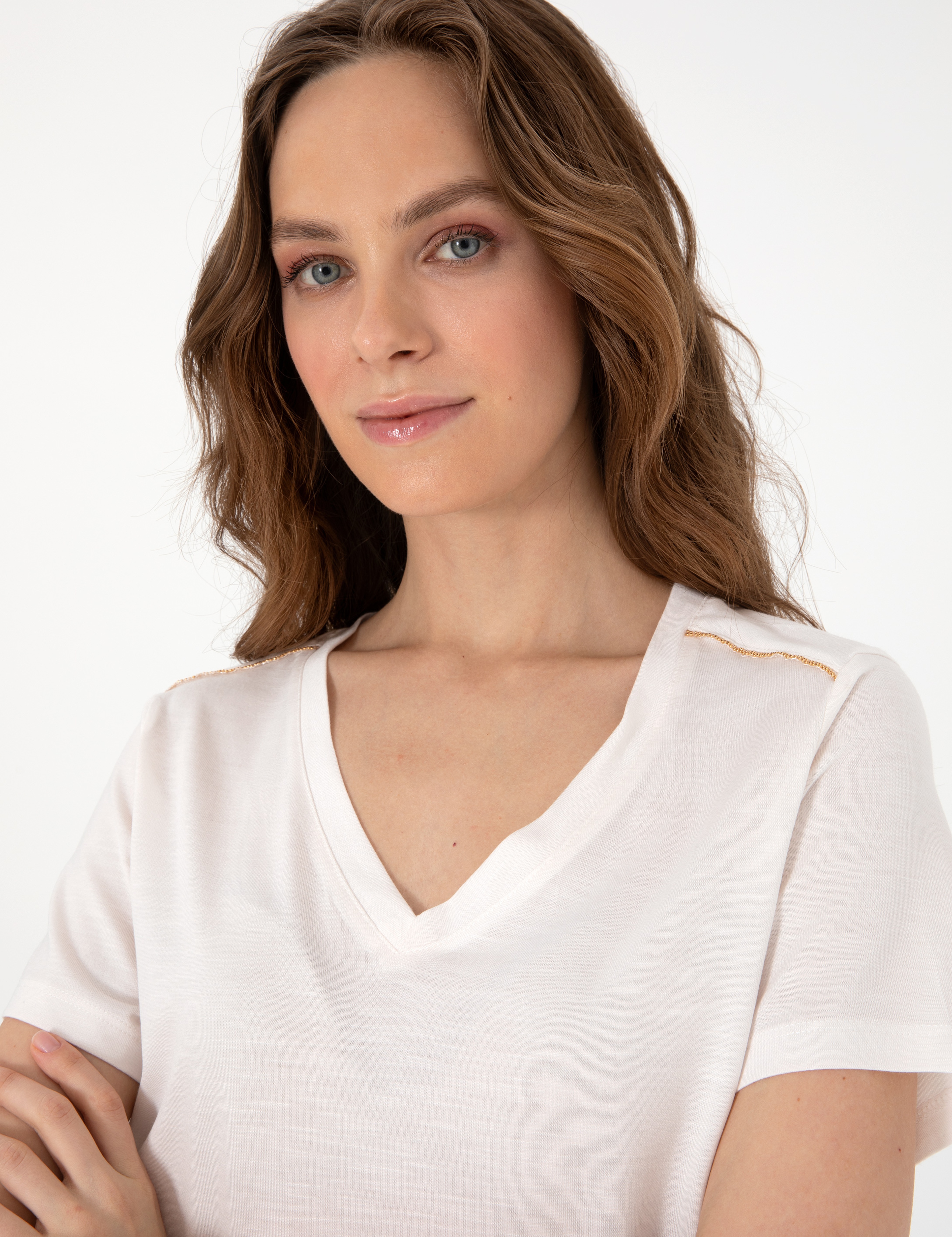 Krem Regular Fit Tişört - Image 2