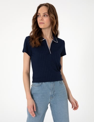 Lacivert Slim Fit Basic Tişört