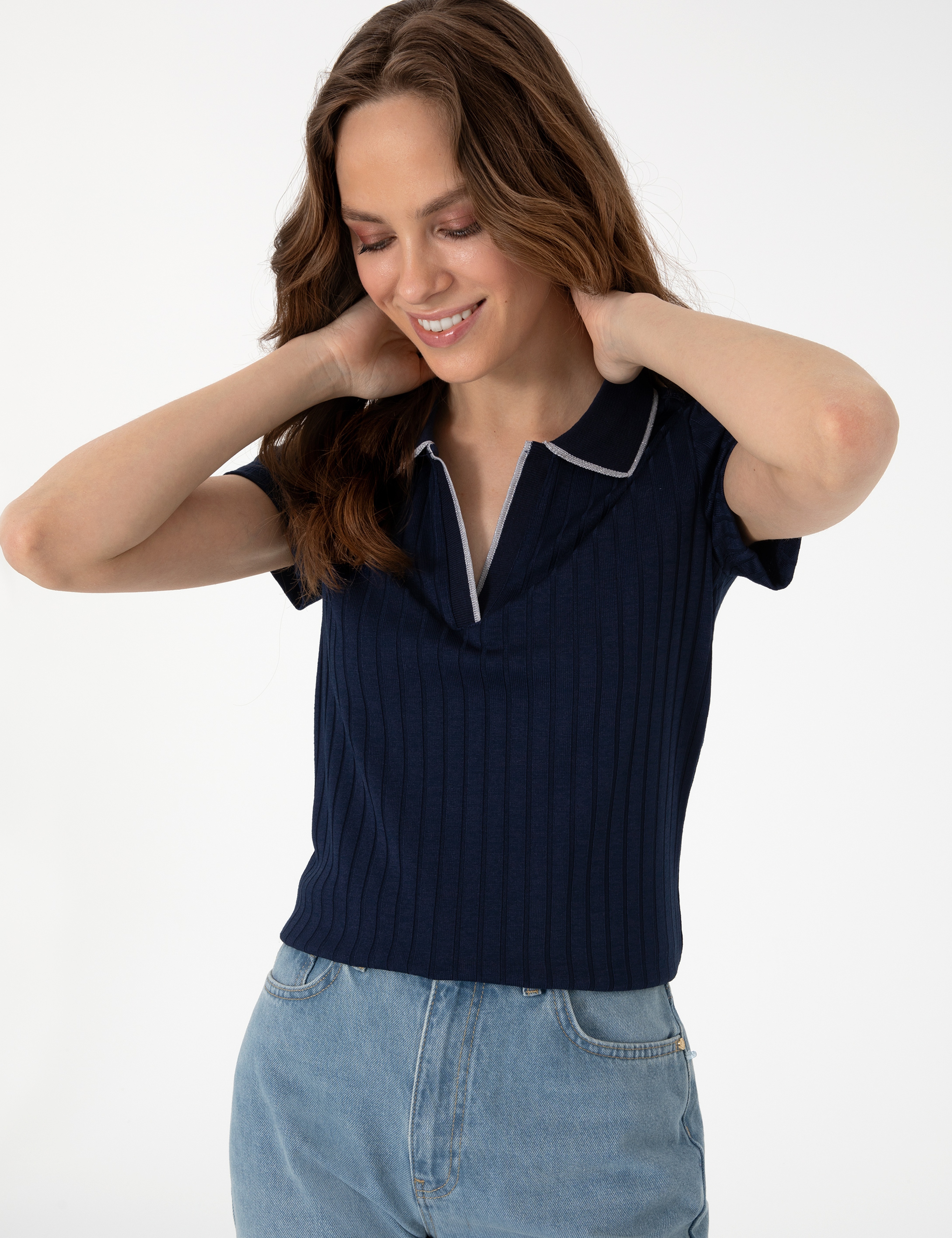 Lacivert Slim Fit Basic Tişört - Image 4