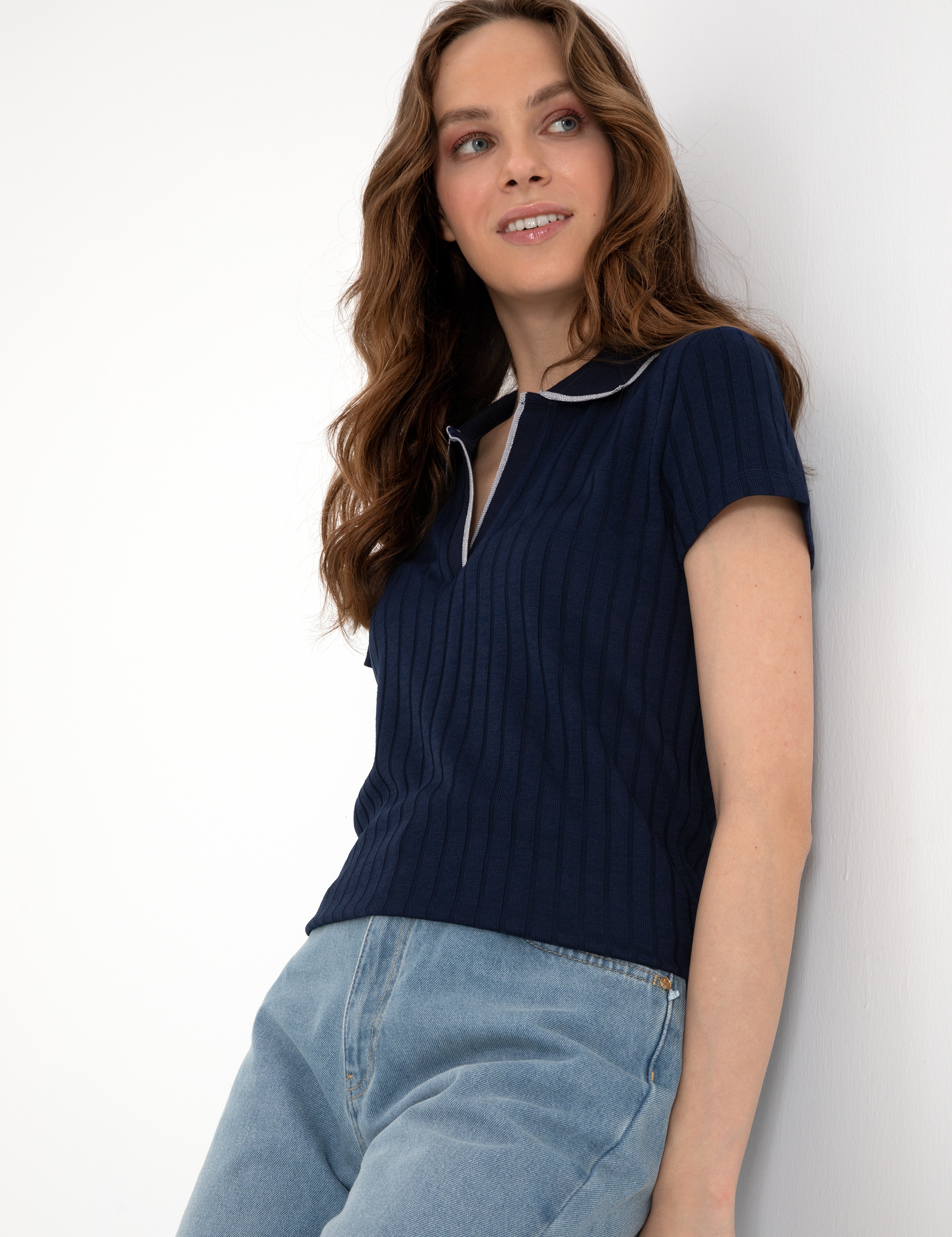 Lacivert Slim Fit Basic Tişört - Image 2