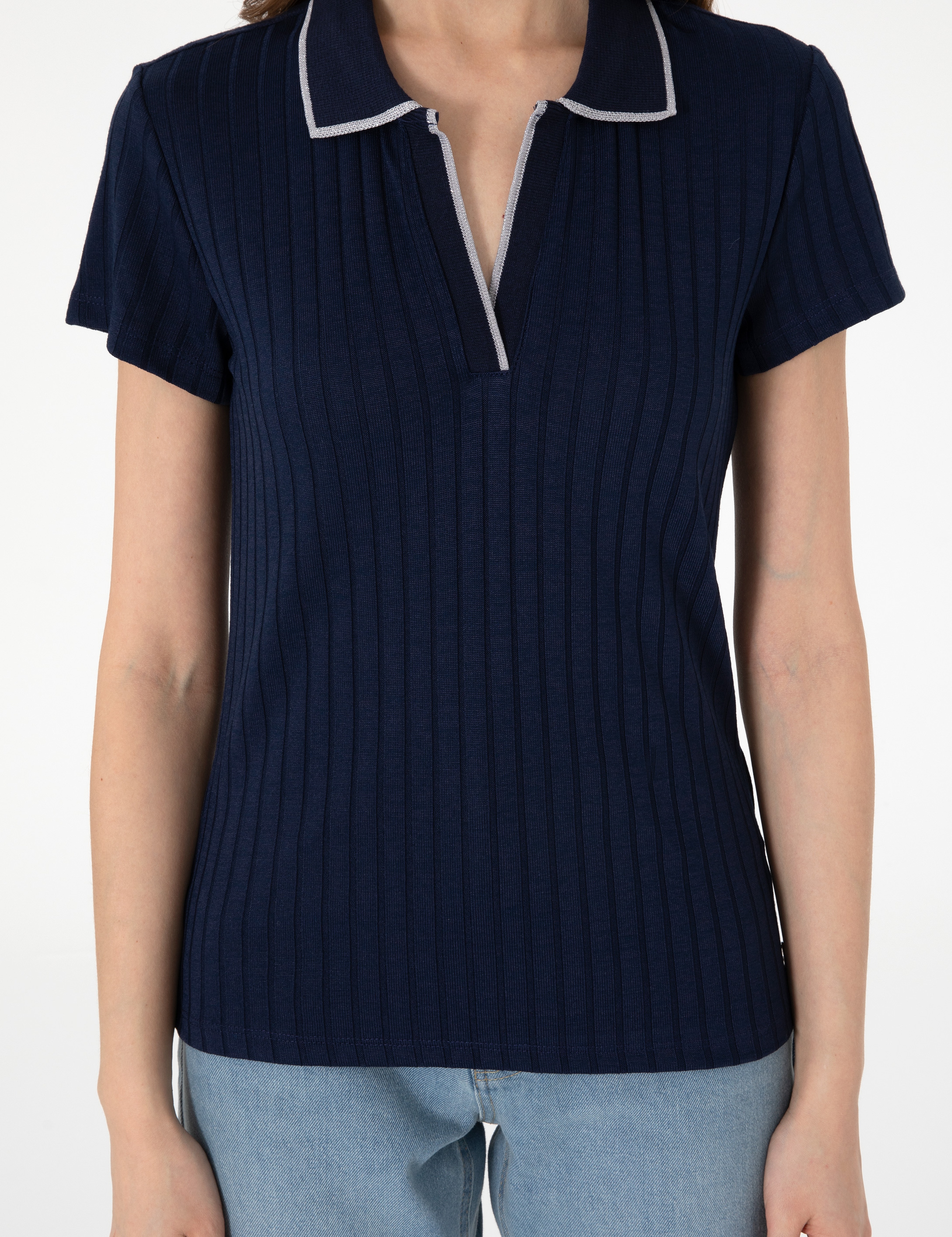 Lacivert Slim Fit Basic Tişört - Image 7