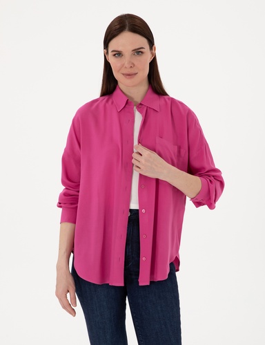 Fuşya Oversize Uzun Kollu Gömlek