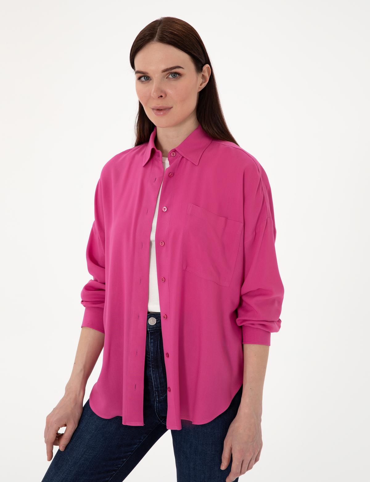 Fuşya Oversize Uzun Kollu Gömlek - 50311567022