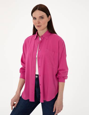 Fuşya Oversize Uzun Kollu Gömlek