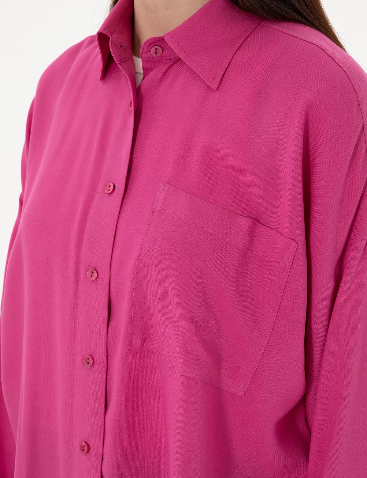 Fuşya Oversize Uzun Kollu Gömlek - 50311567022