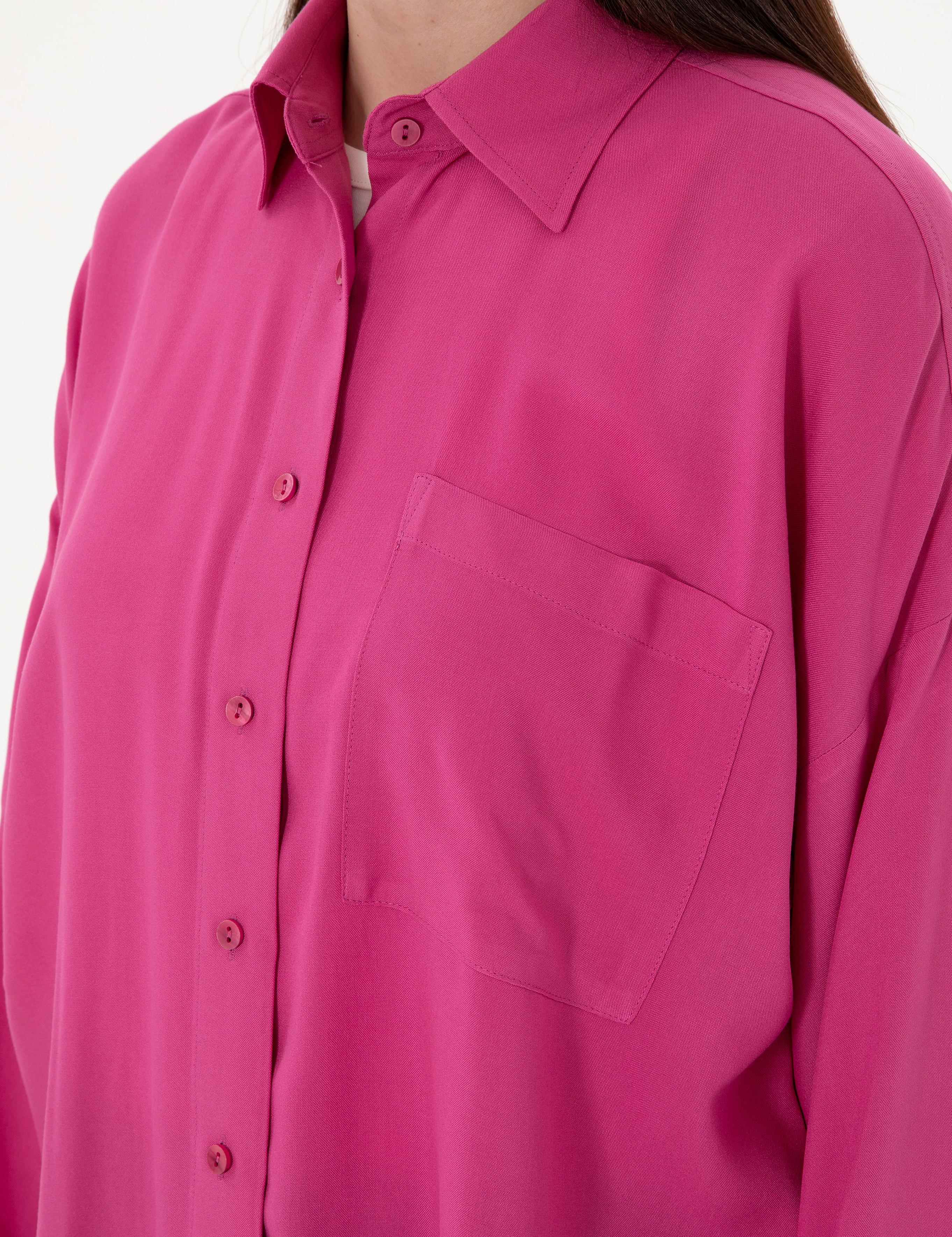 Fuşya Oversize Uzun Kollu Gömlek