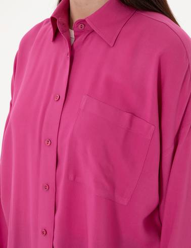 Fuşya Oversize Uzun Kollu Gömlek