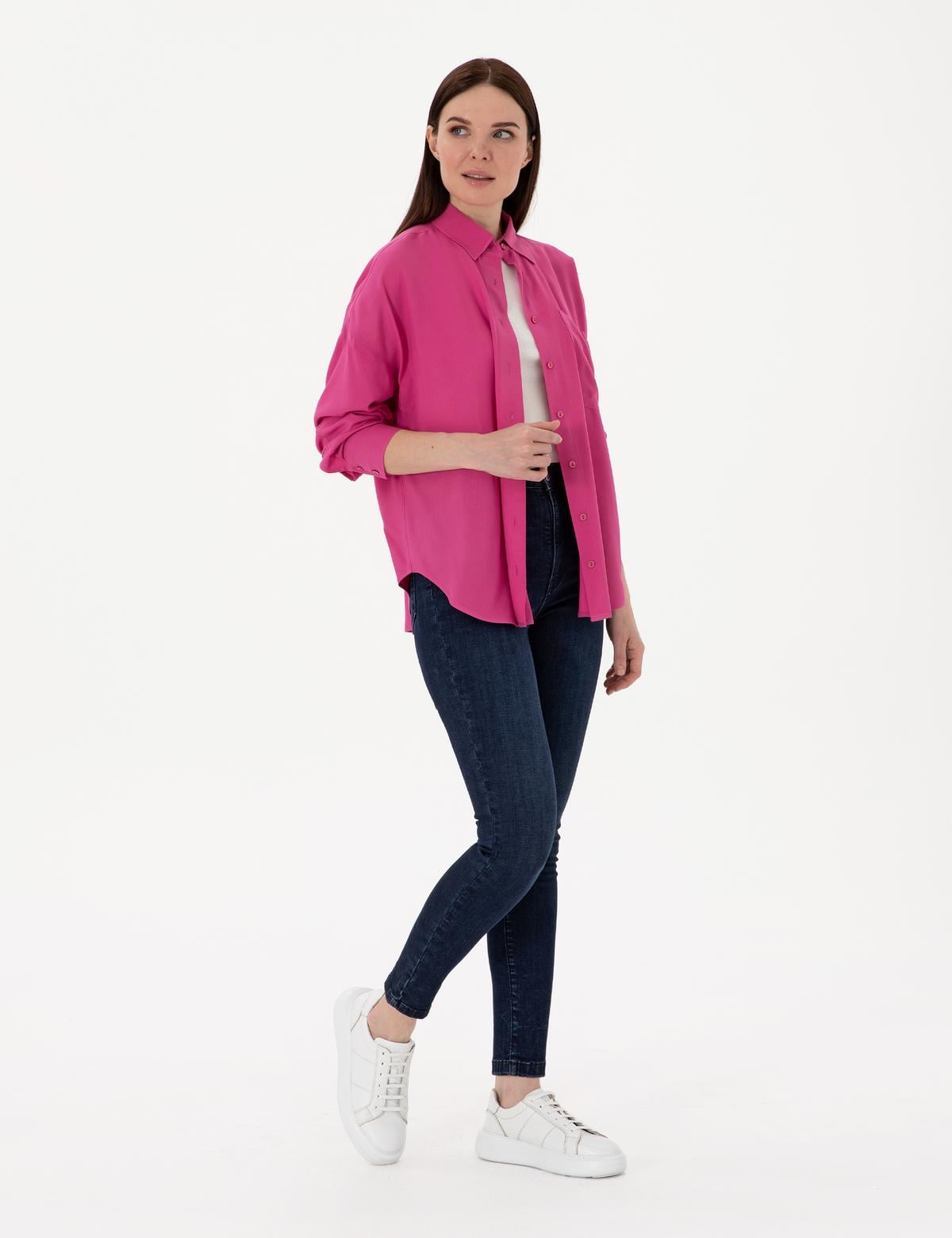 Fuşya Oversize Uzun Kollu Gömlek - 50311567022