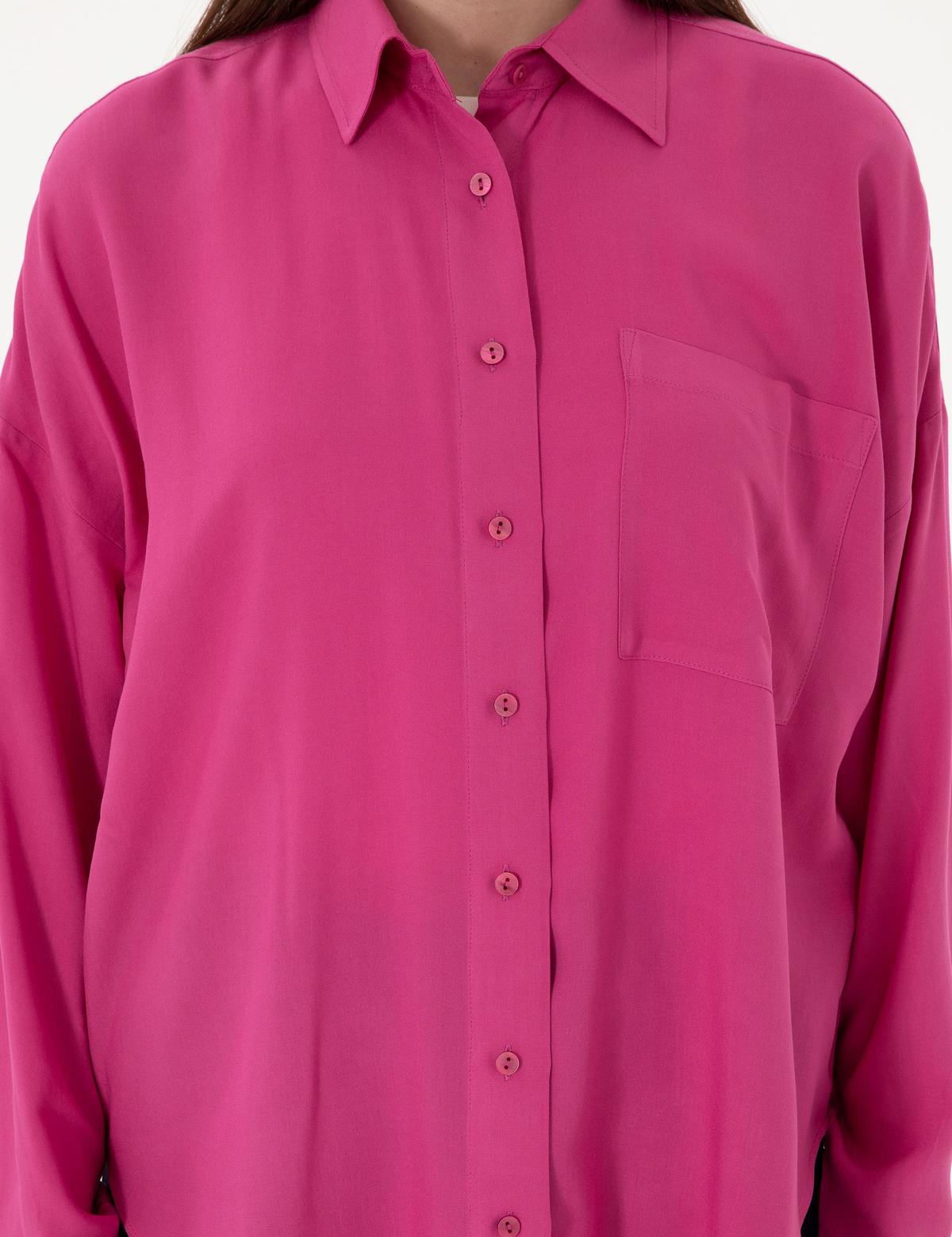 Fuşya Oversize Uzun Kollu Gömlek - 50311567022