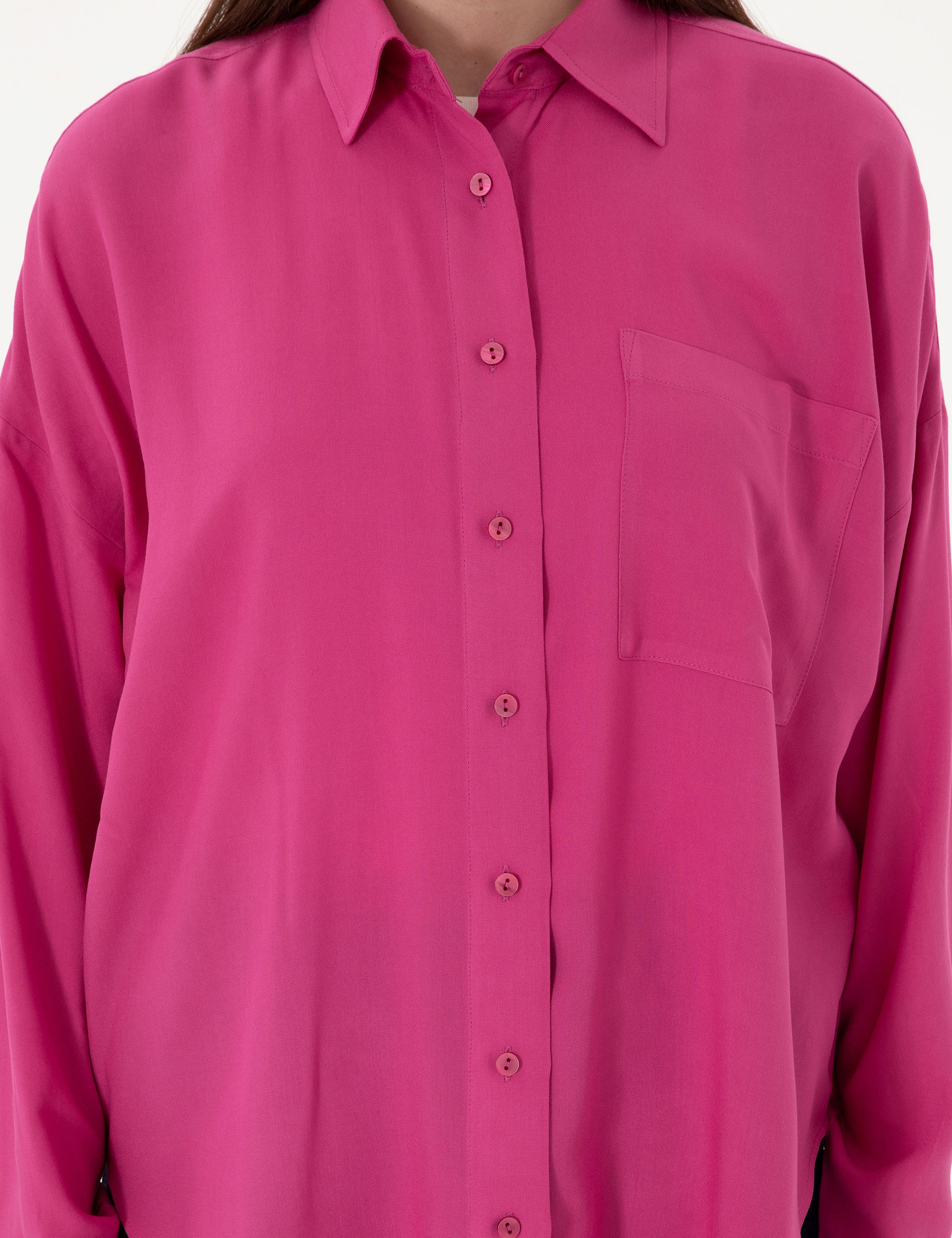 Fuşya Oversize Uzun Kollu Gömlek - Image 6