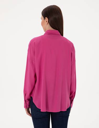 Fuşya Oversize Uzun Kollu Gömlek