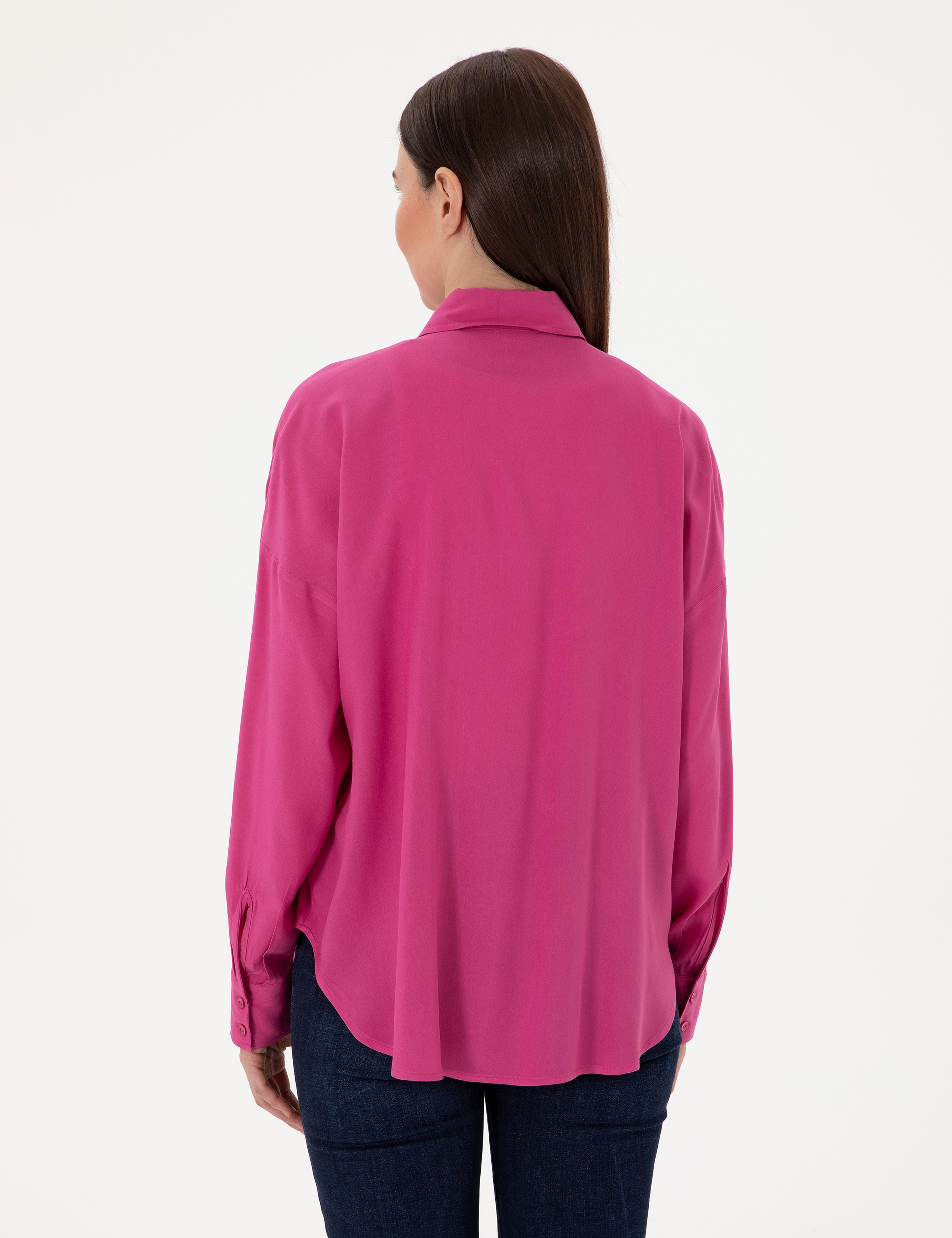 Fuşya Oversize Uzun Kollu Gömlek - Image 5