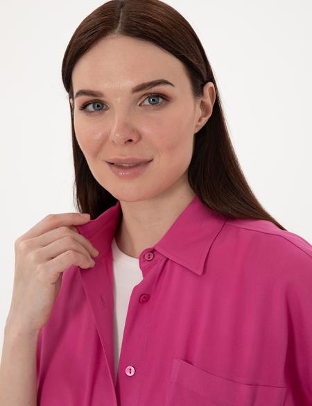 Fuşya Oversize Uzun Kollu Gömlek - 50311567022