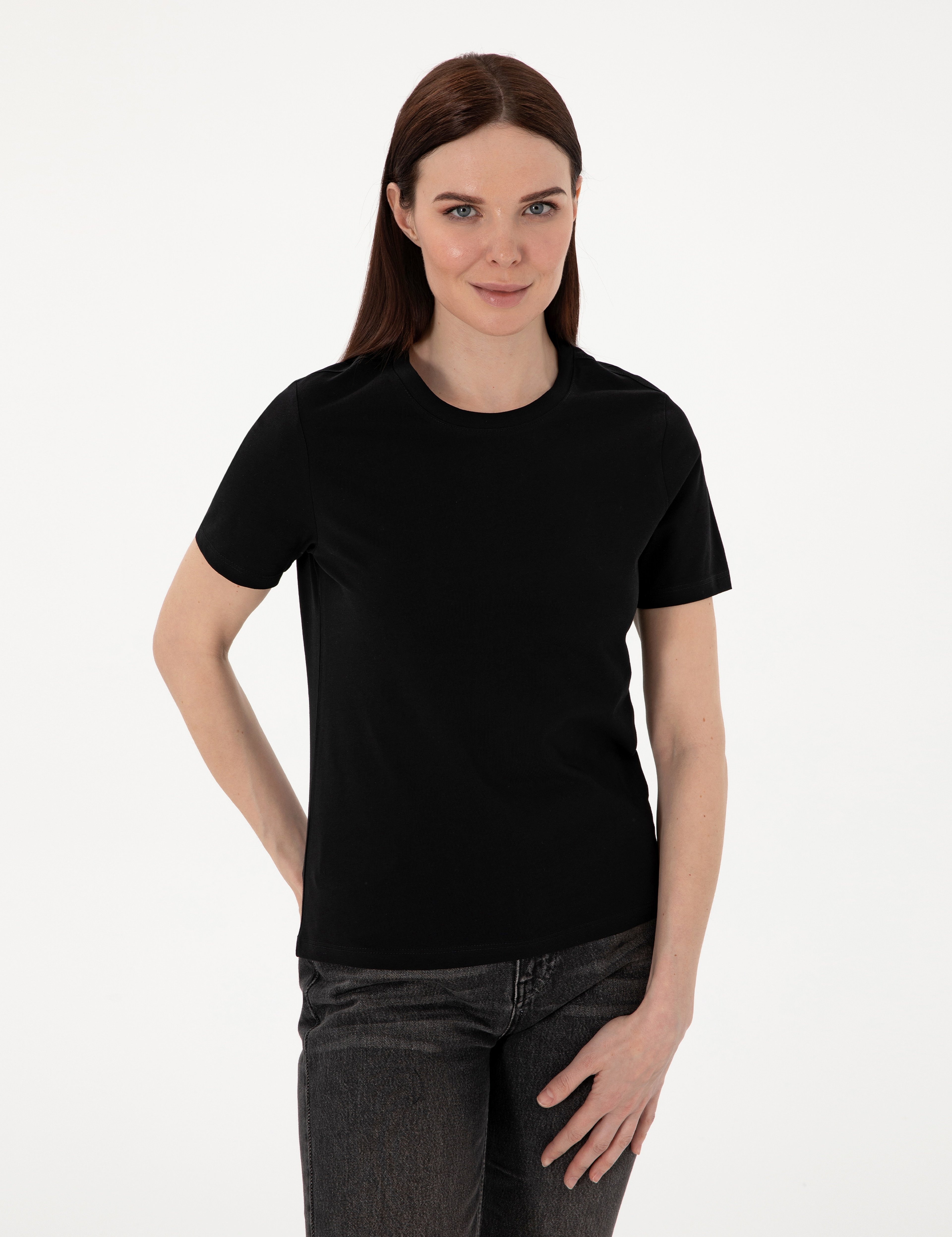 Siyah Regular Fit Bisiklet Yaka Basic Tişört - Image 3