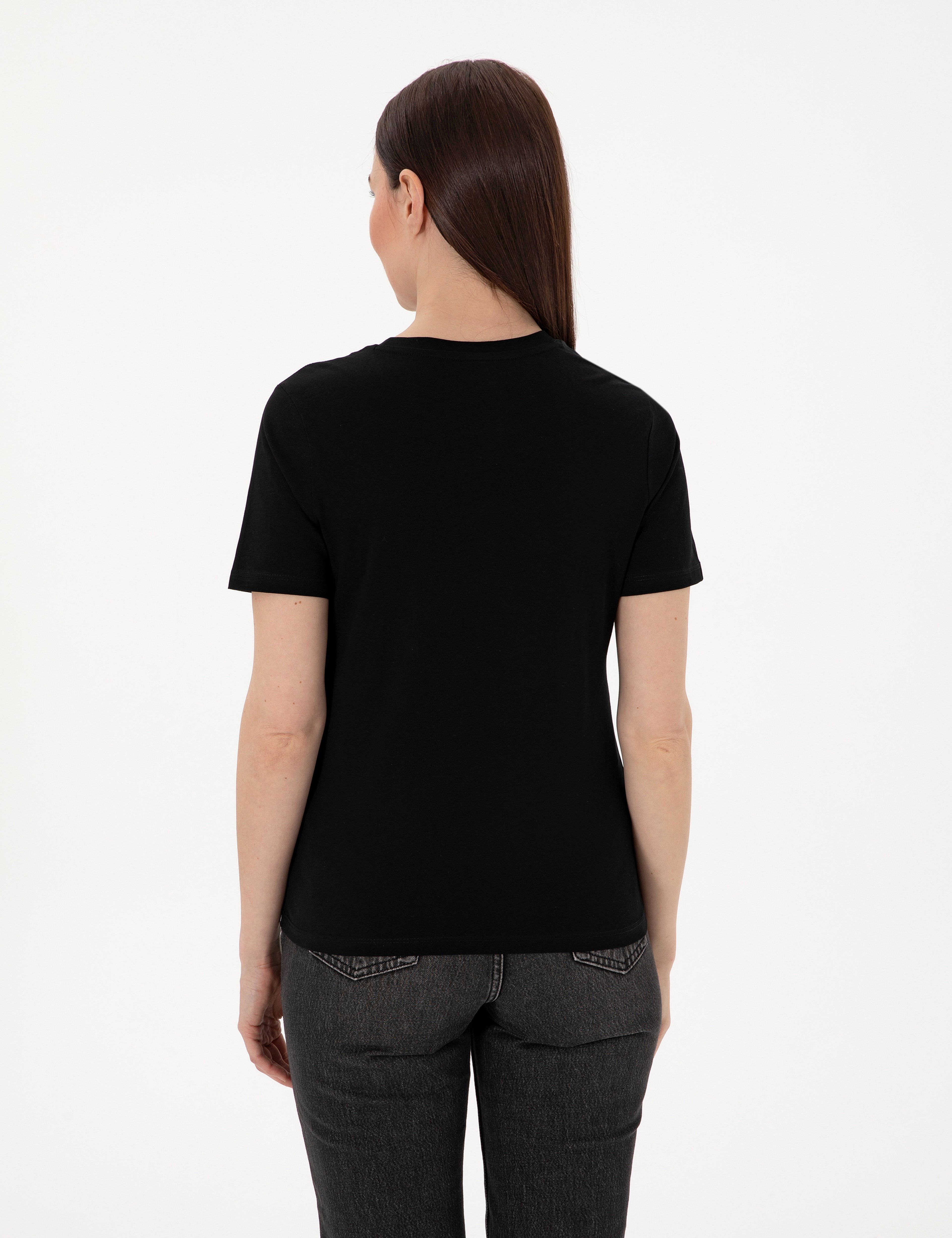 Siyah Regular Fit Bisiklet Yaka Basic Tişört - Image 5