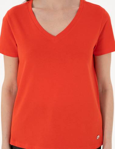 Kırmızı Regular Fit V Yaka Basic Tişört