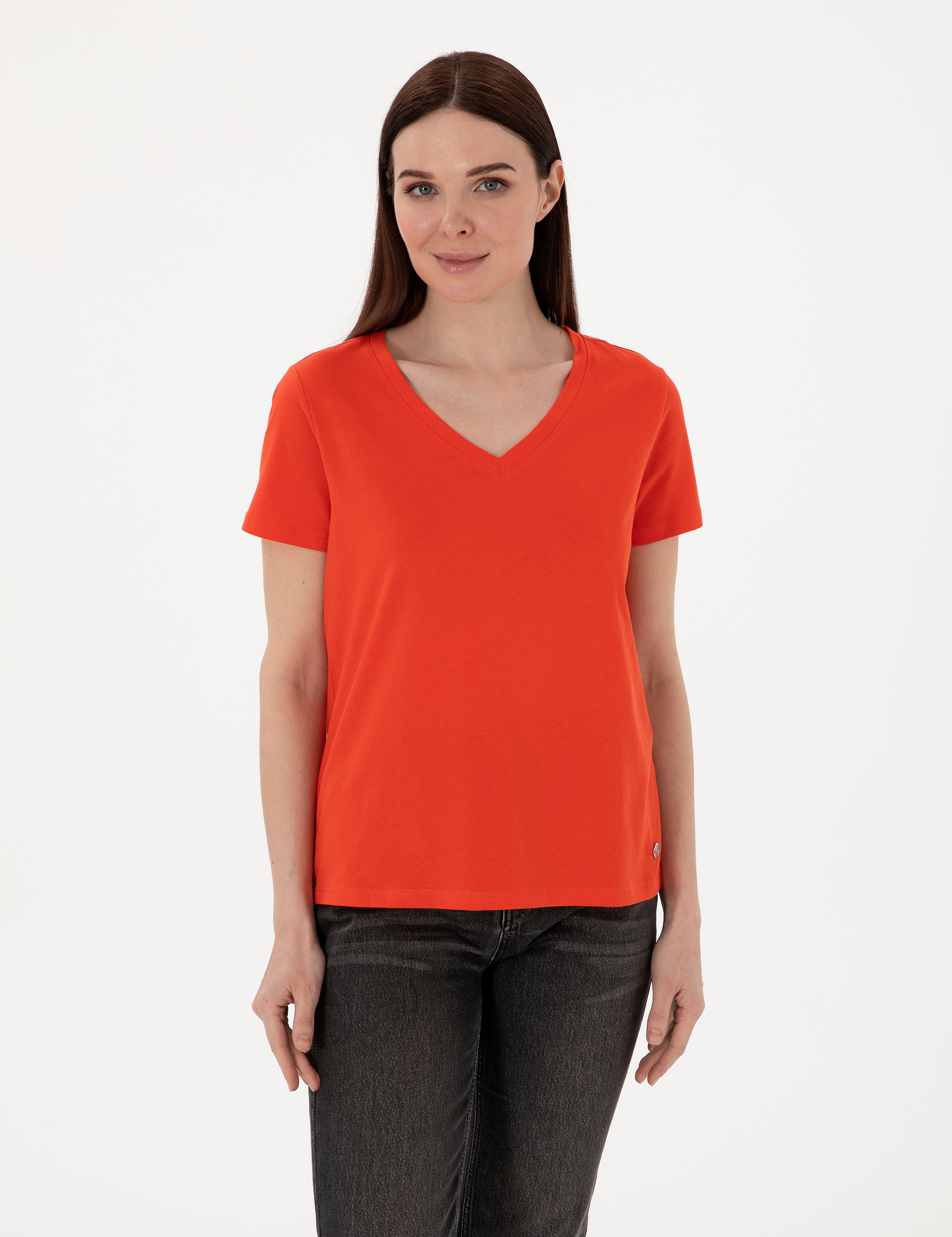 Kırmızı Regular Fit V Yaka Basic Tişört - Image 1