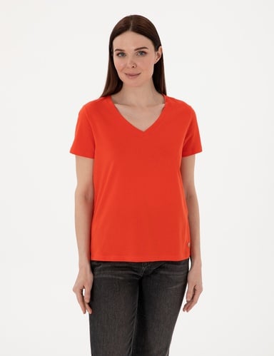Kırmızı Regular Fit V Yaka Basic Tişört