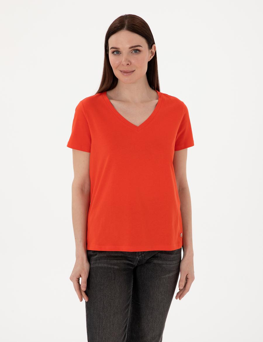 Kırmızı Regular Fit V Yaka Basic Tişört