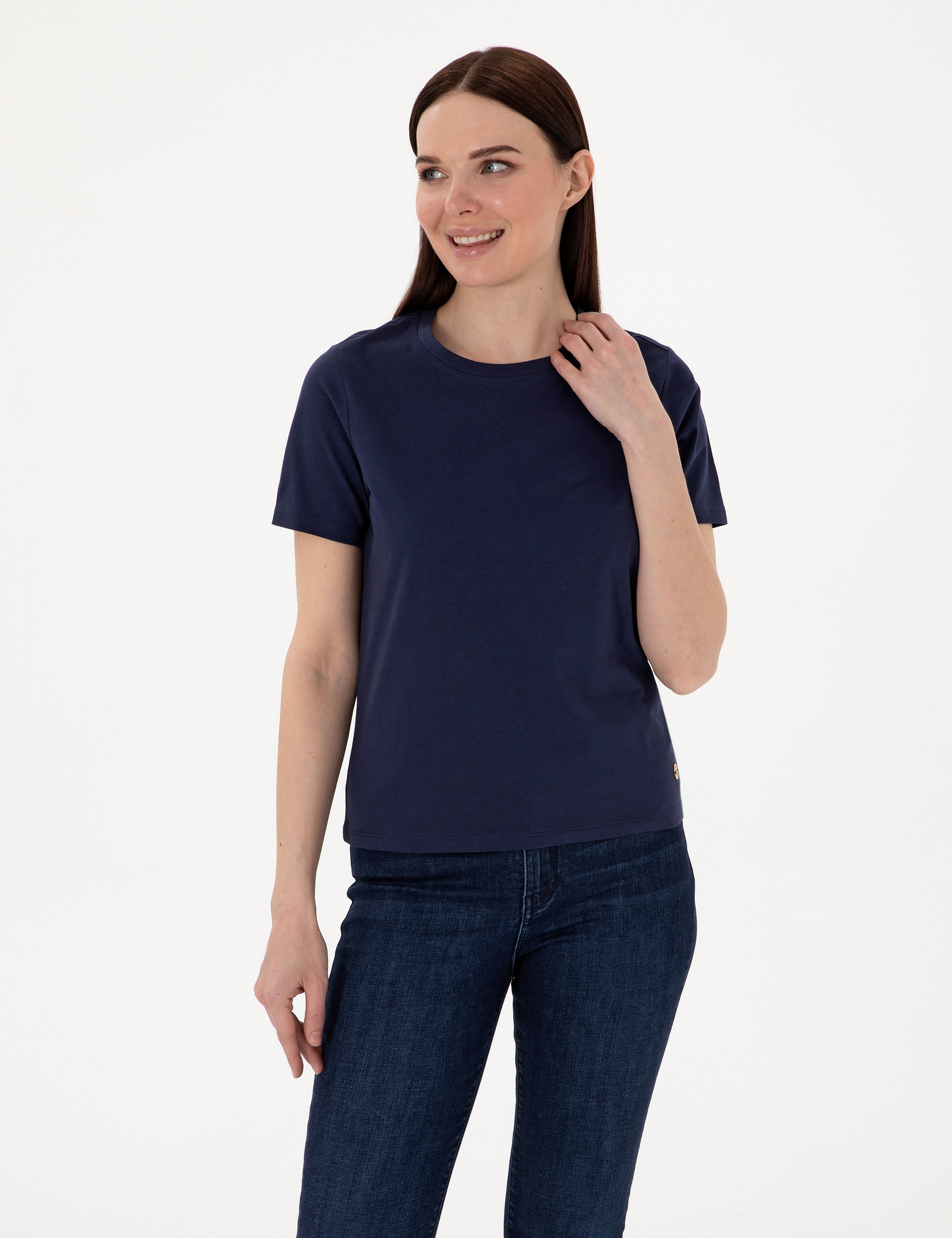 Lacivert Regular Fit Bisiklet Yaka Basic Tişört - Image 1