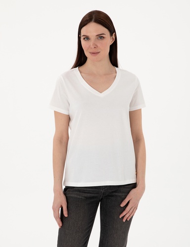 Beyaz Regular Fit V Yaka Basic Tişört