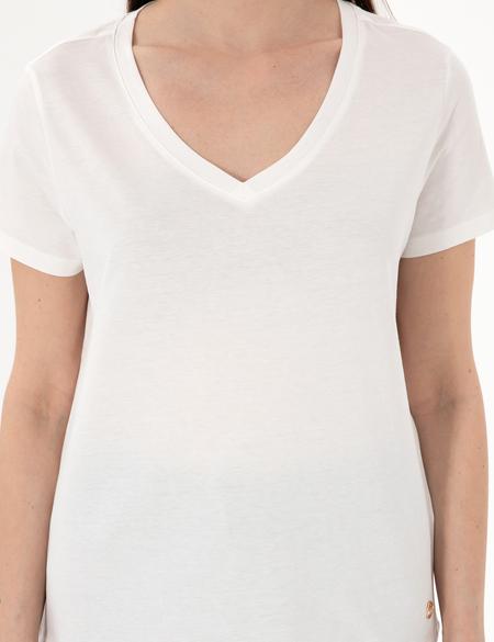Beyaz Regular Fit V Yaka Basic Tişört - 50305749007