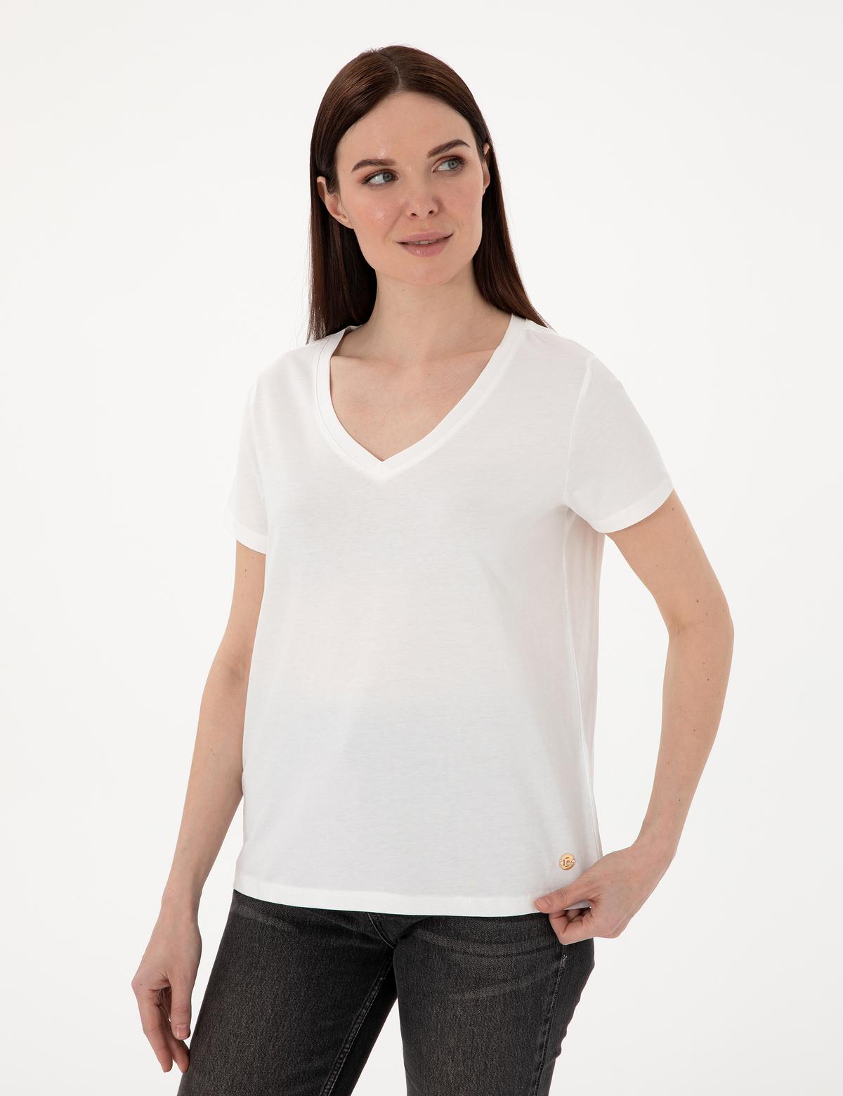 Beyaz Regular Fit V Yaka Basic Tişört - 50305749007