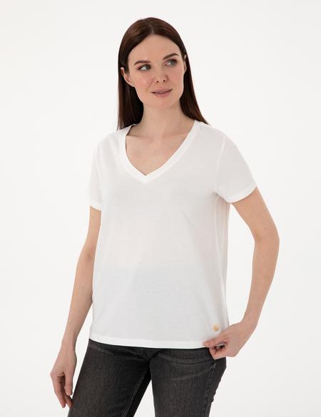 Beyaz Regular Fit V Yaka Basic Tişört - 50305749007