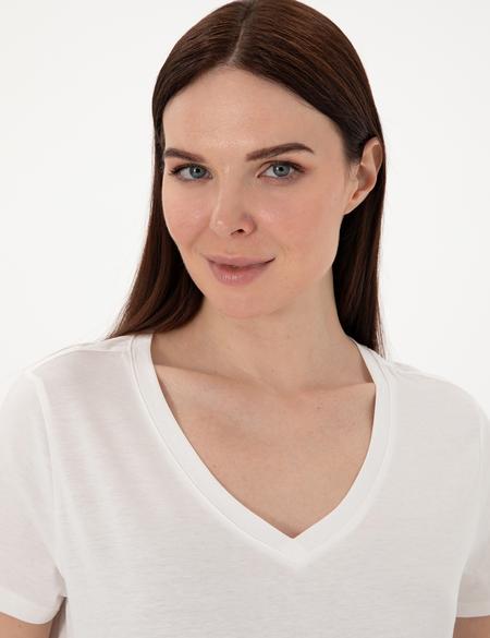 Beyaz Regular Fit V Yaka Basic Tişört - 50305749007