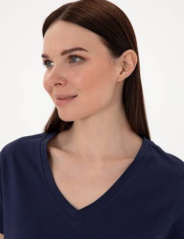 Lacivert Regular Fit V Yaka Basic Tişört
