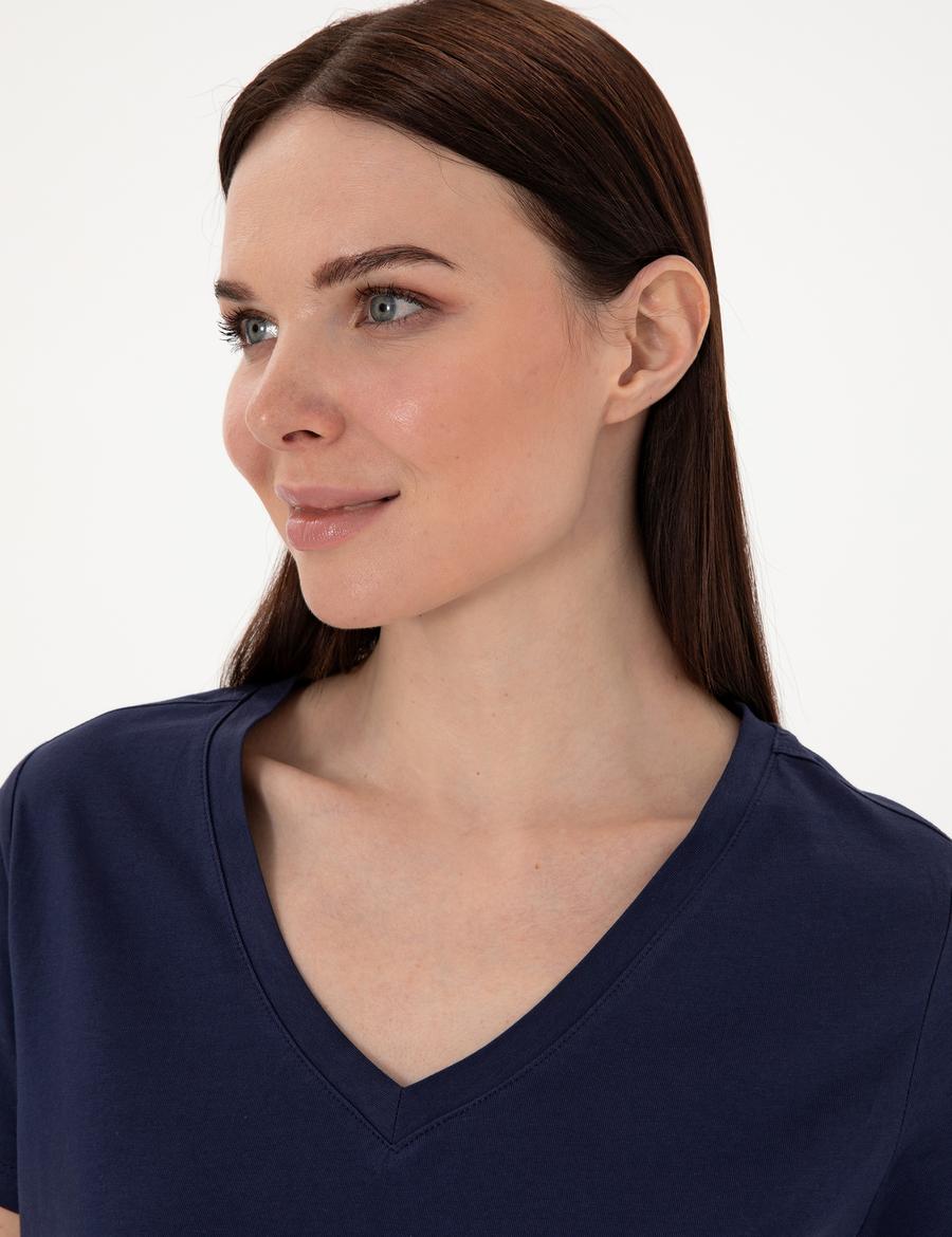 Lacivert Regular Fit V Yaka Basic Tişört