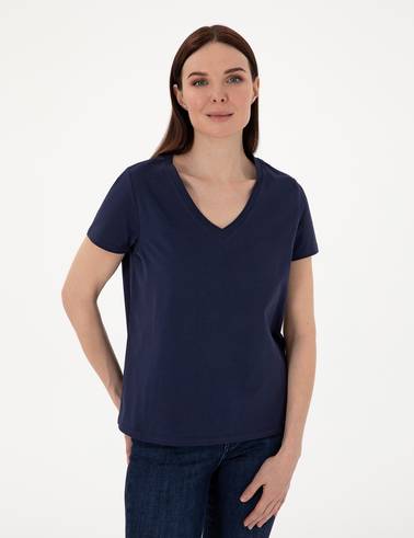 Lacivert Regular Fit V Yaka Basic Tişört