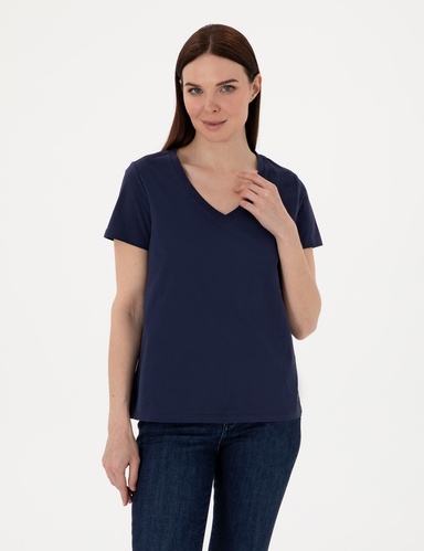 Lacivert Regular Fit V Yaka Basic Tişört