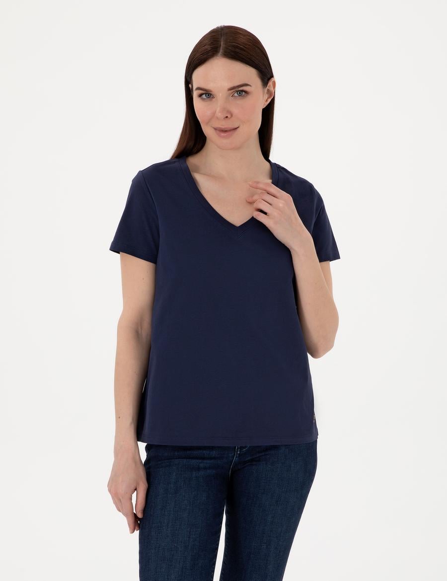 Lacivert Regular Fit V Yaka Basic Tişört
